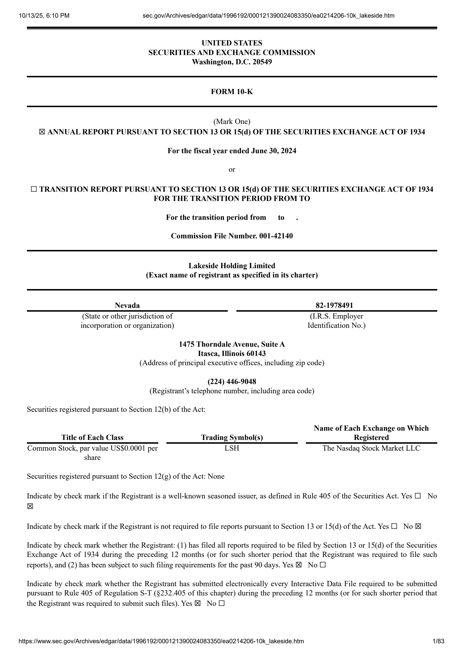 Lakeside's H1 2025 Annual Report