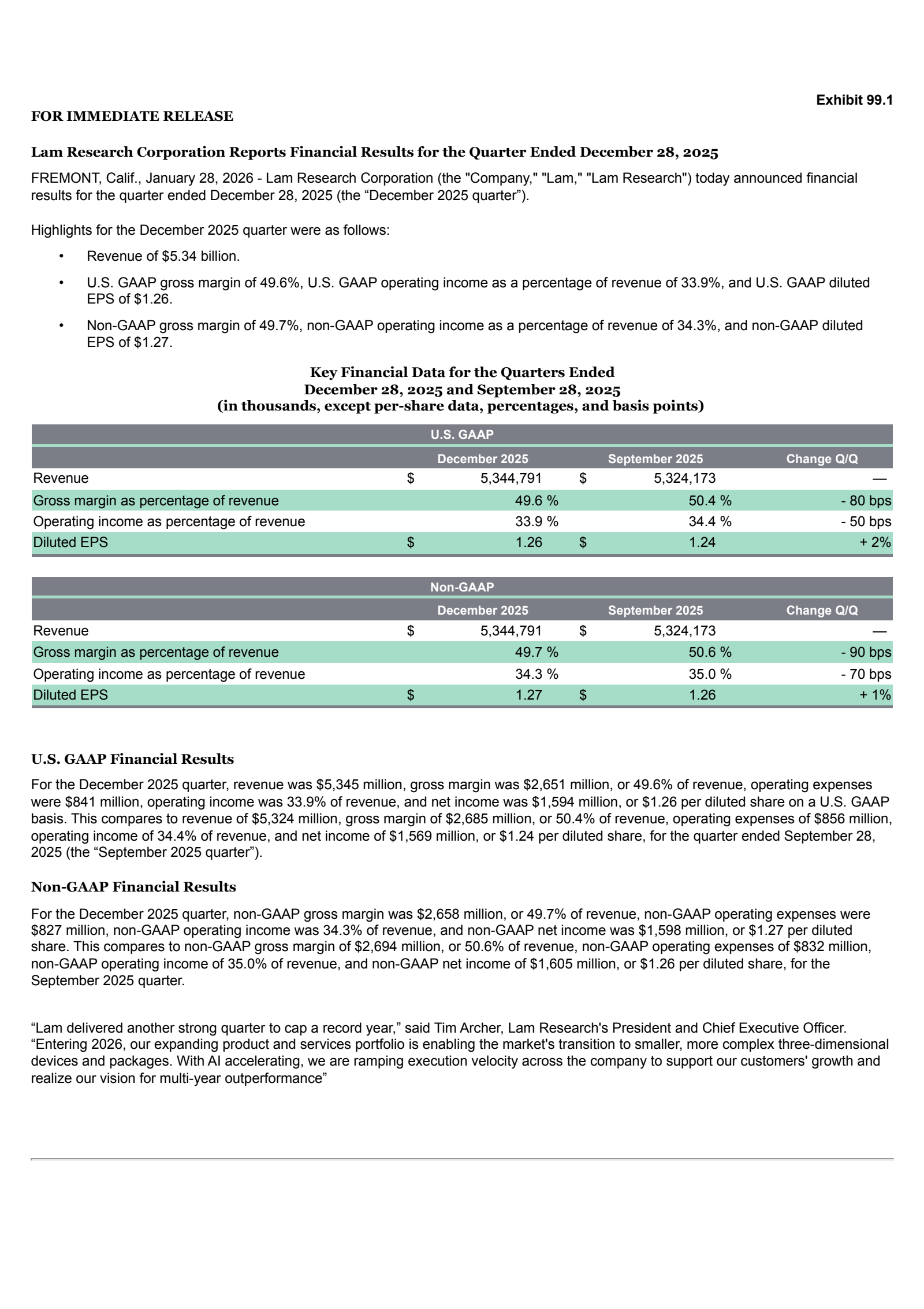 Lam Research's Q2 2026 Press Release