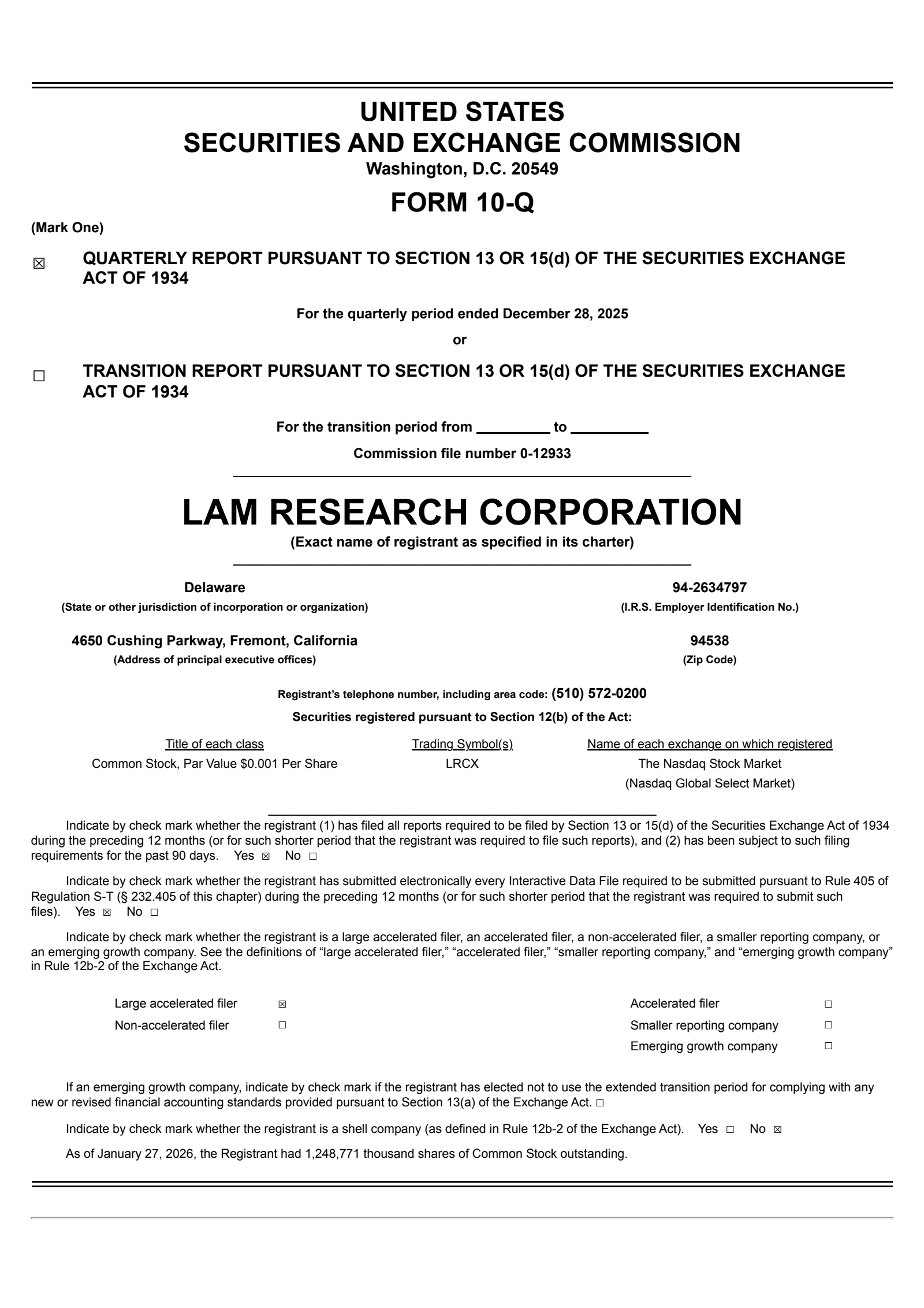 Lam Research's Q2 2026 Quarterly report