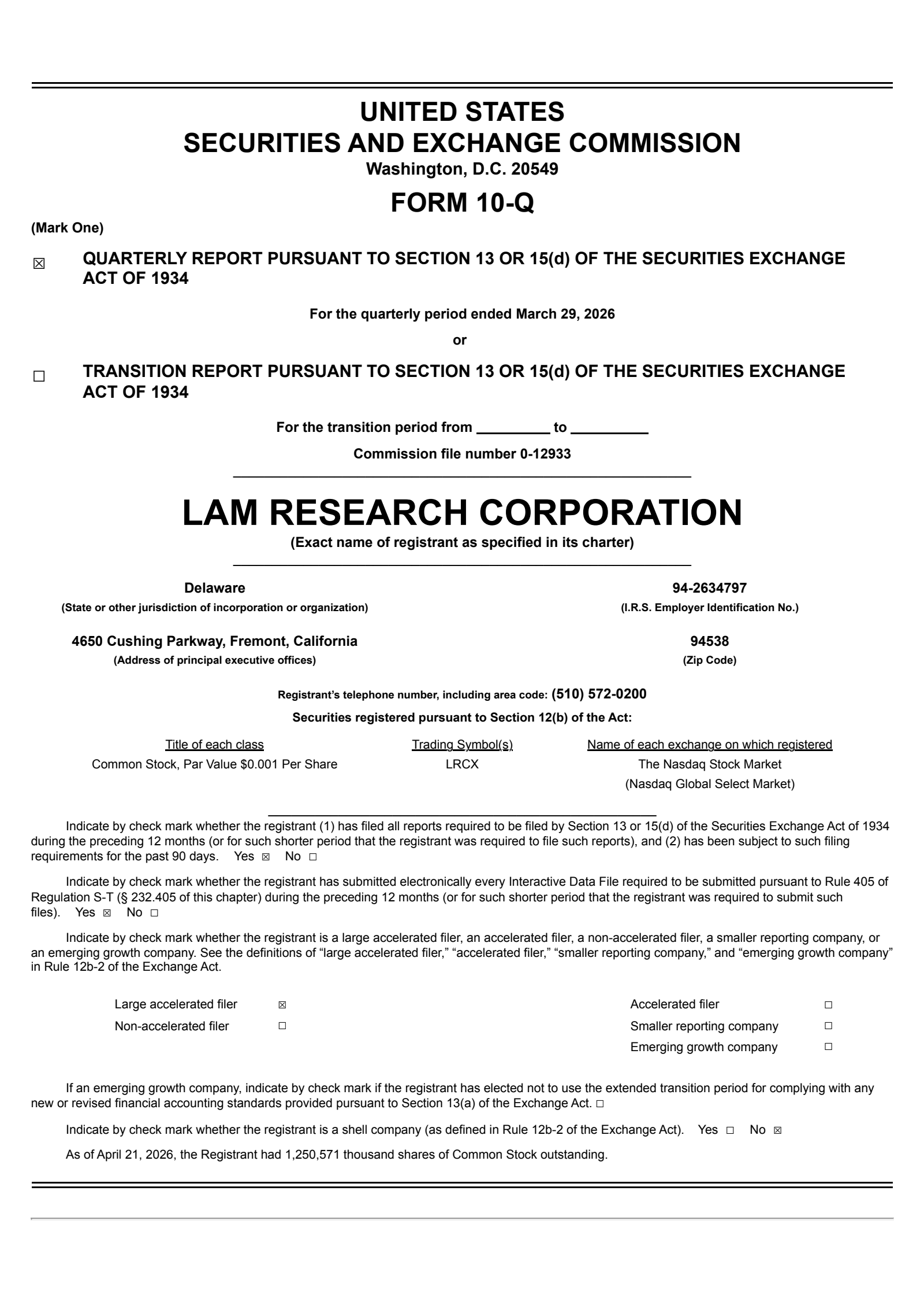 Lam Research's Q3 2026 Quarterly report