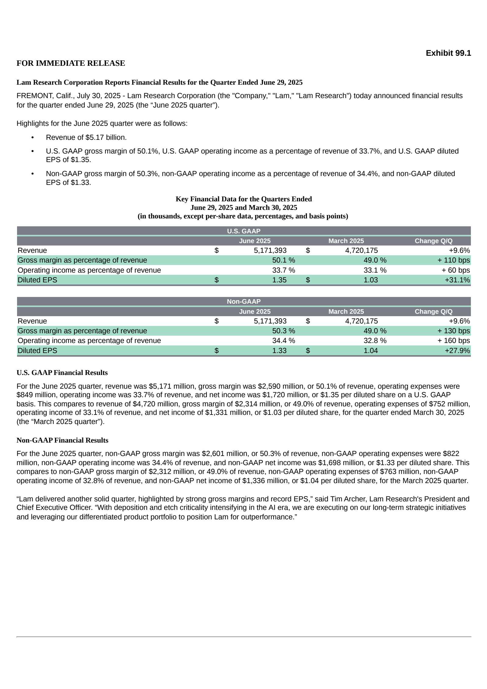 Lam Research's Q4 2025 Press Release