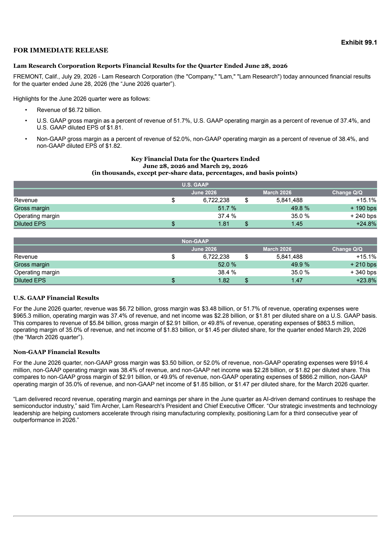 Lam Research's Q4 2026 Press Release