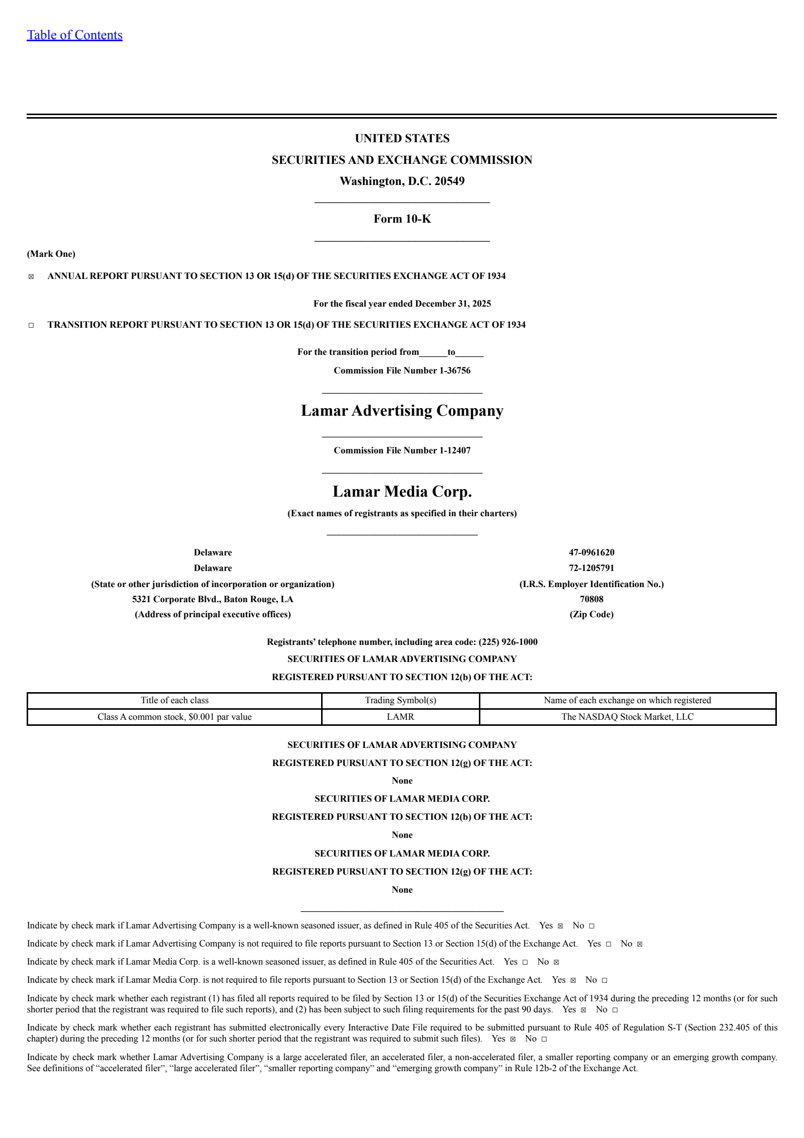 Lamar Advertising's Q4 2025 Annual report