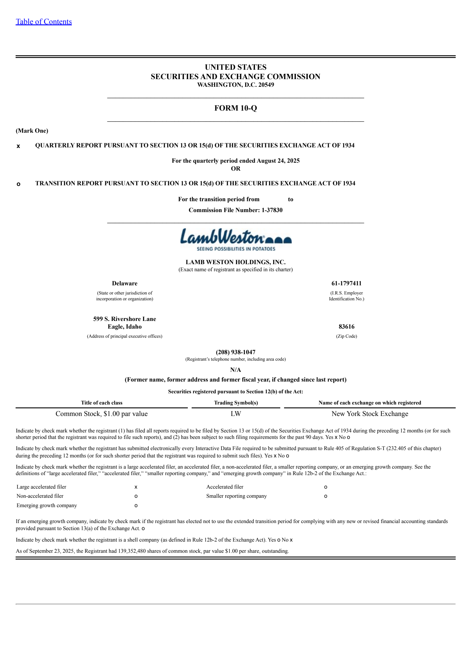 Lamb Weston's Q1 2026 Quarterly Report