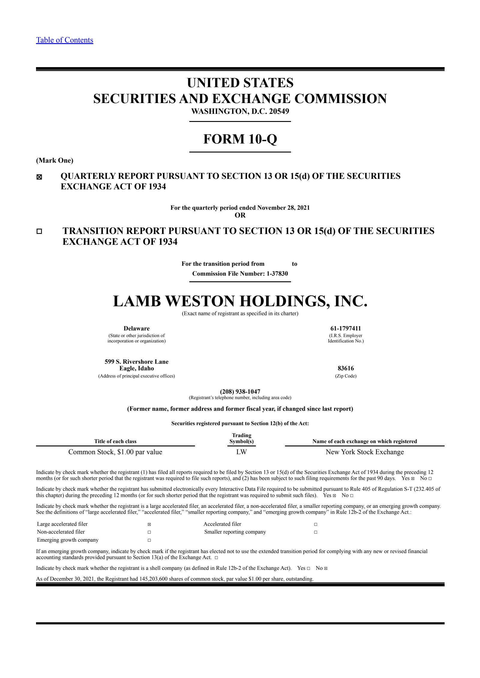 Lamb Weston's Q2 2022 Quarterly report