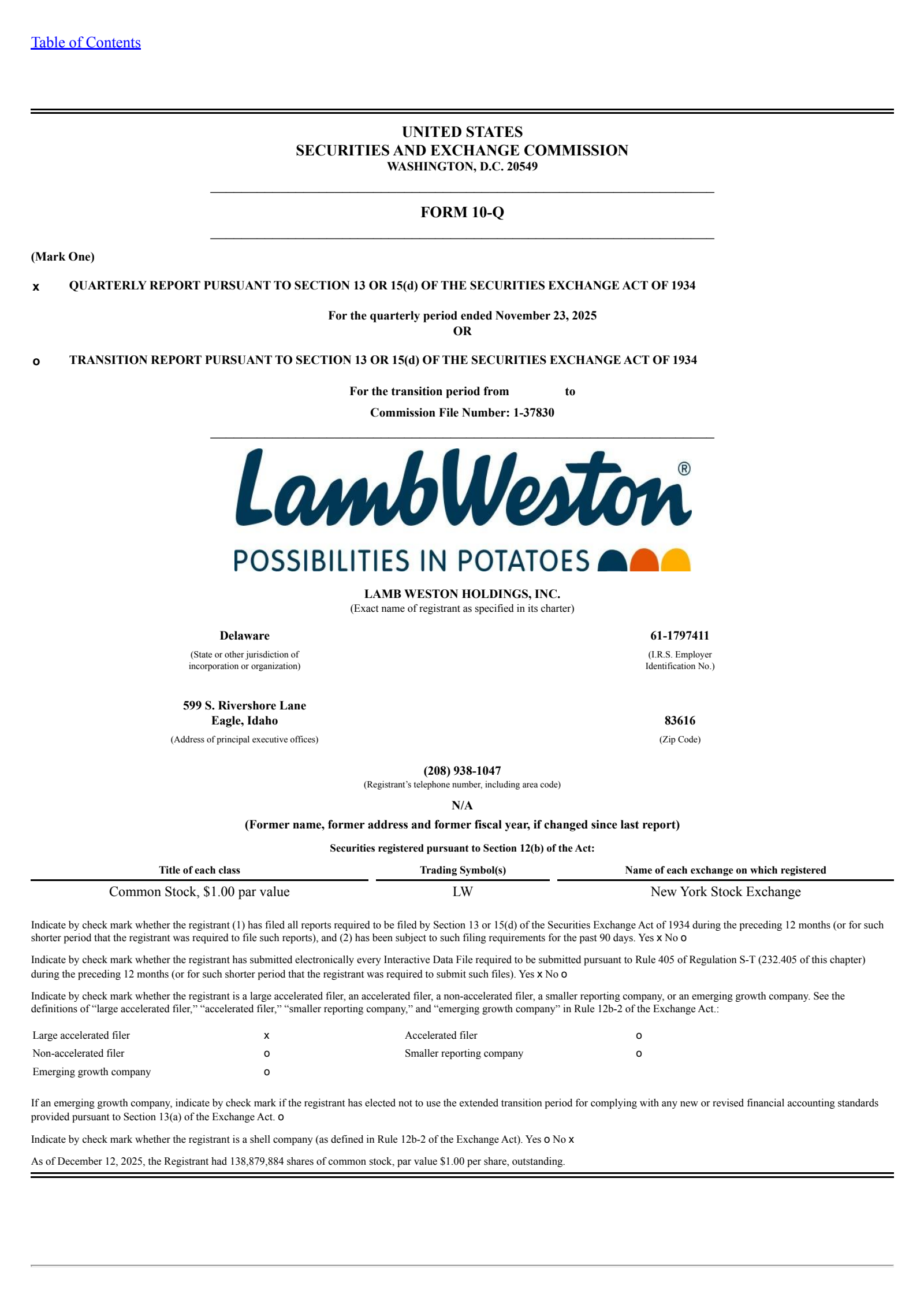Lamb Weston's Q2 2026 Quarterly Report