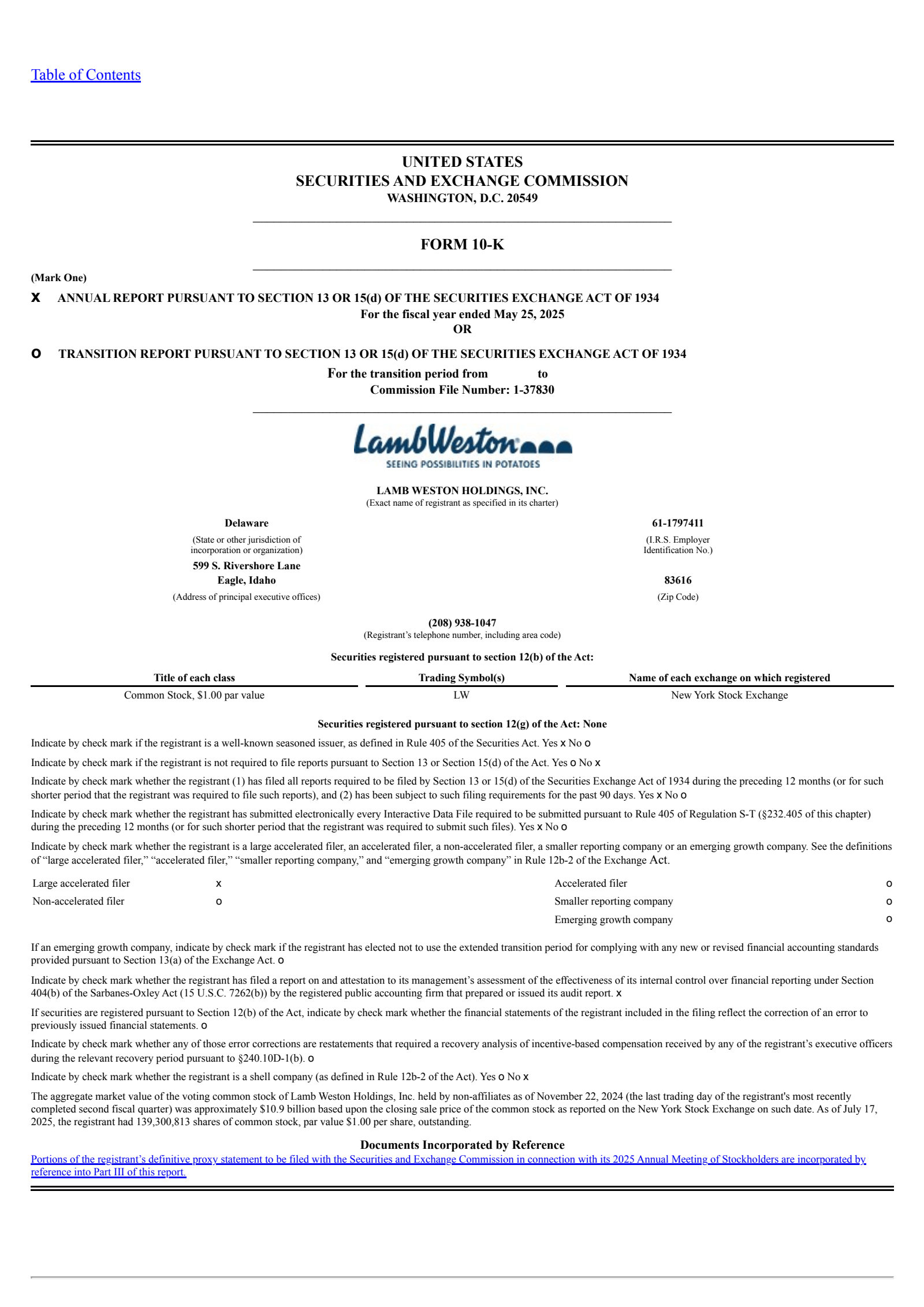 Lamb Weston's Q4 2025 Annual report