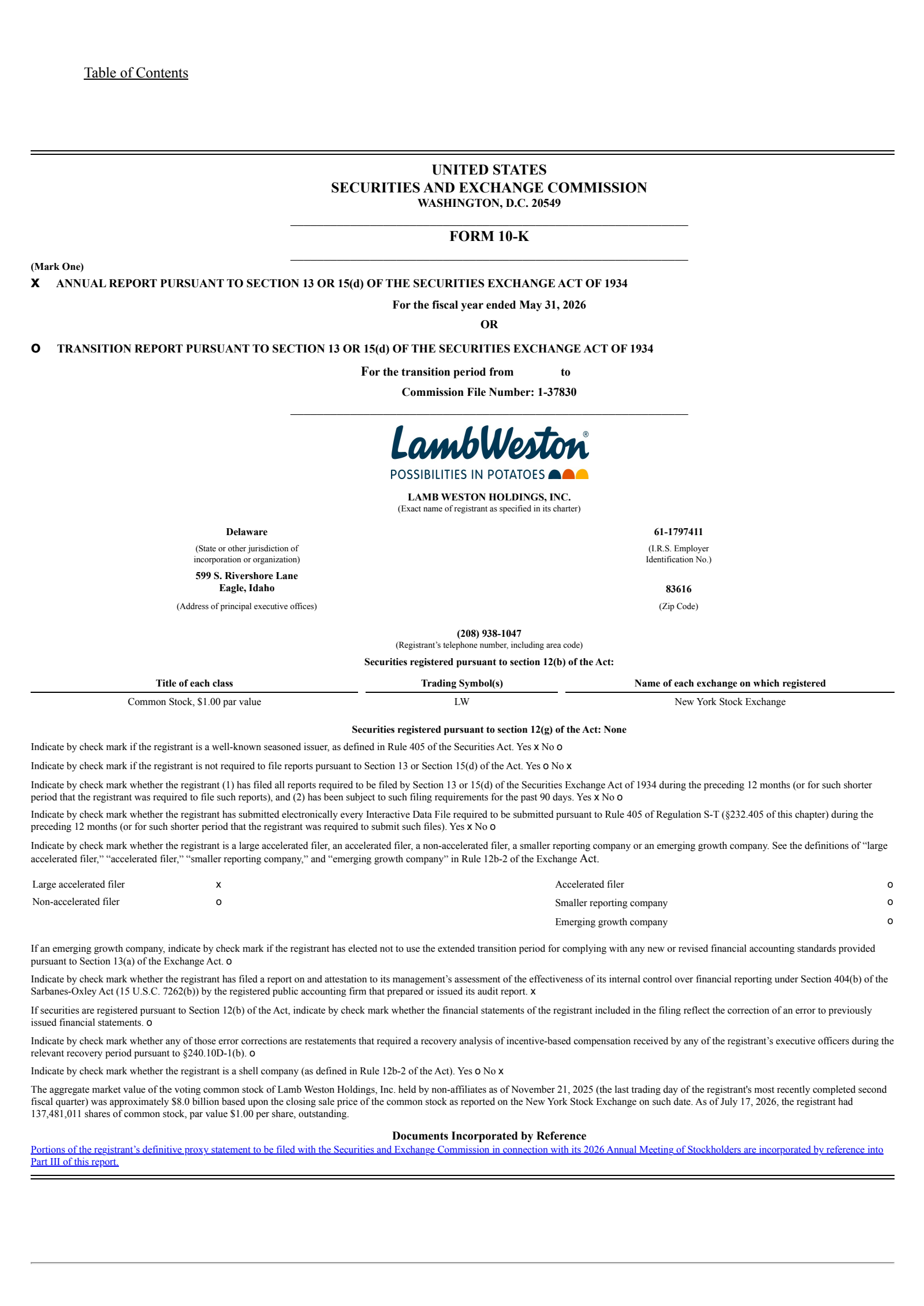 Lamb Weston's Q4 2026 Annual report