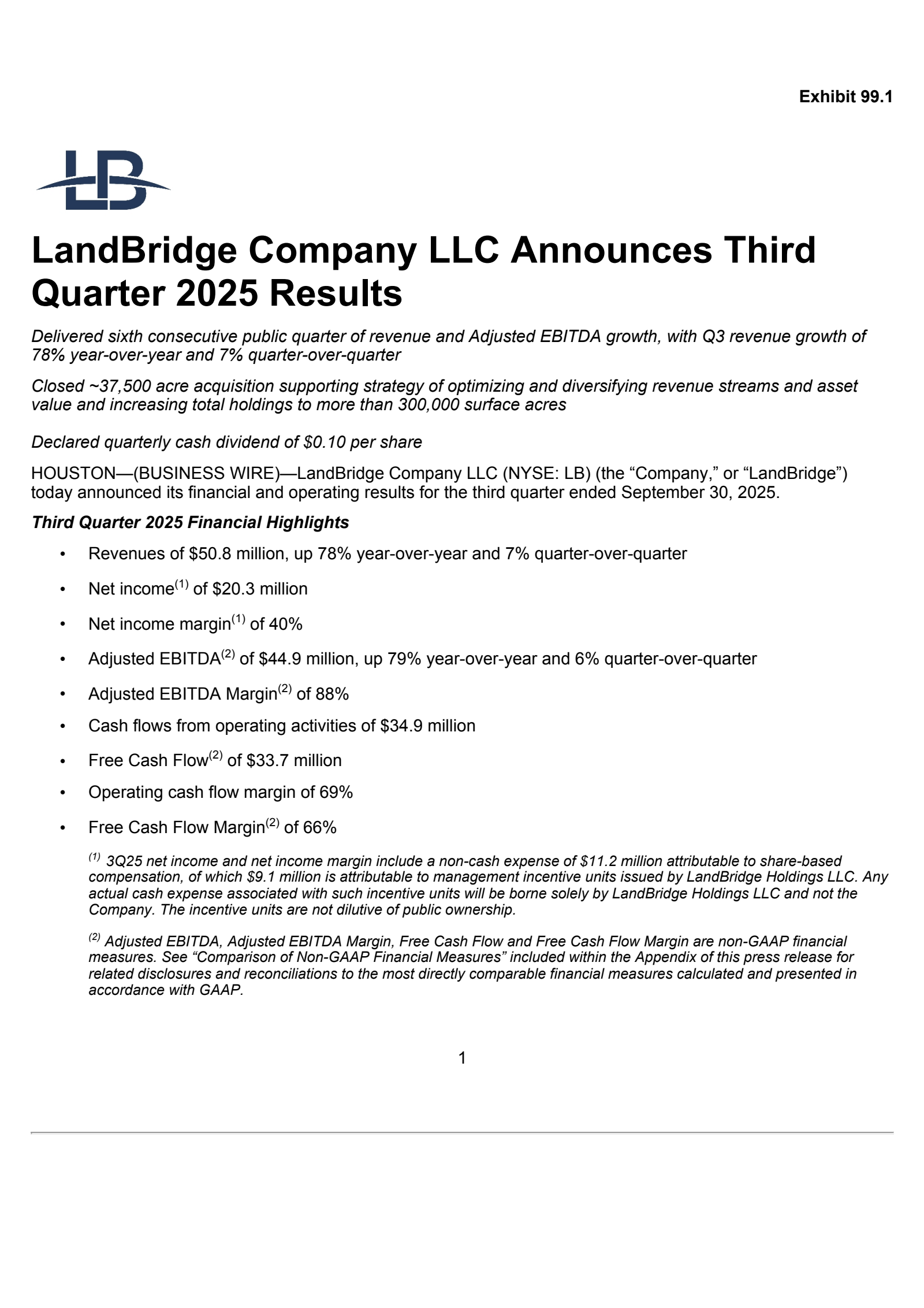 LandBridge's Q3 2025 Earnings Release