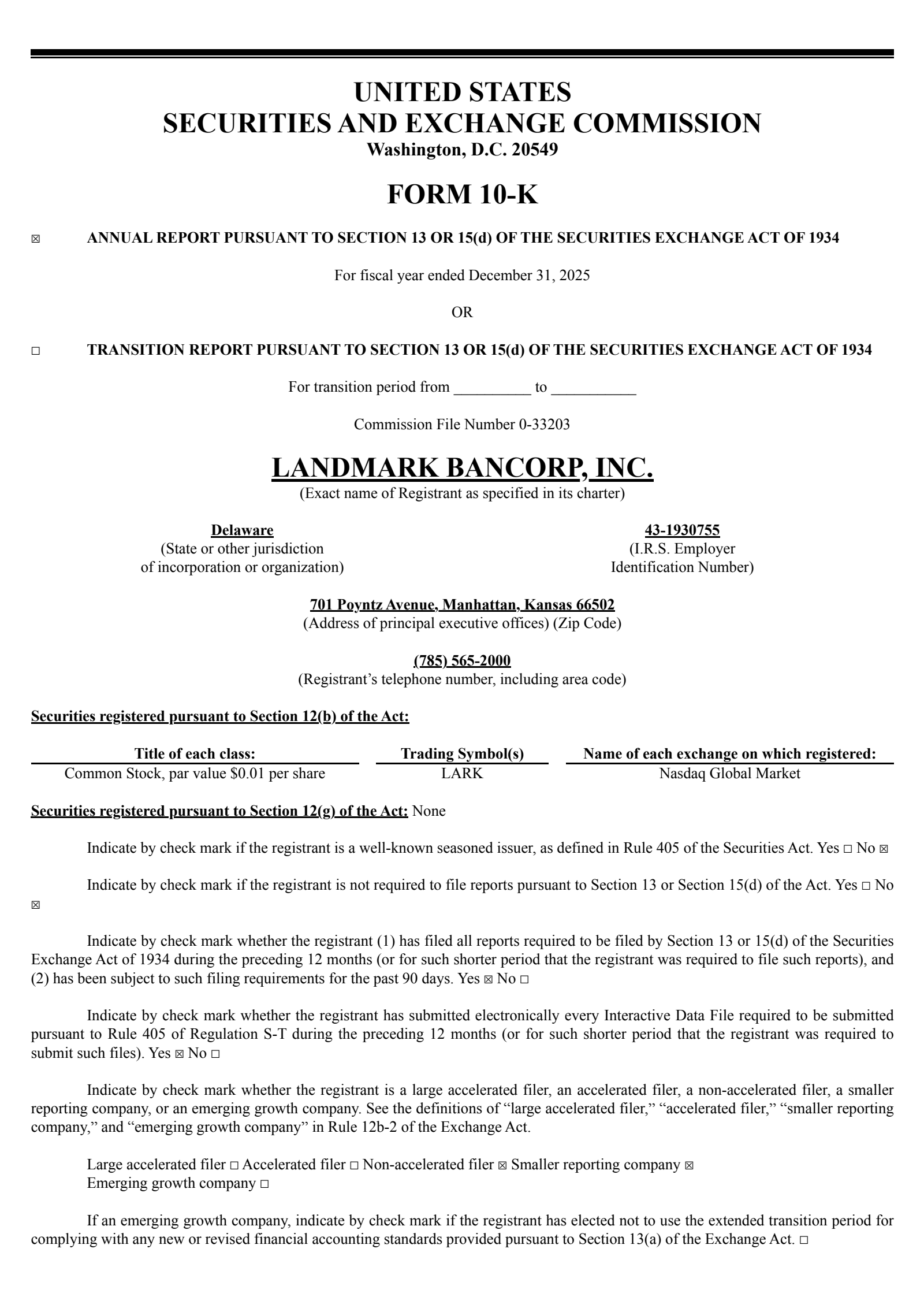 Landmark Bancorp's Q4 2025 Annual report