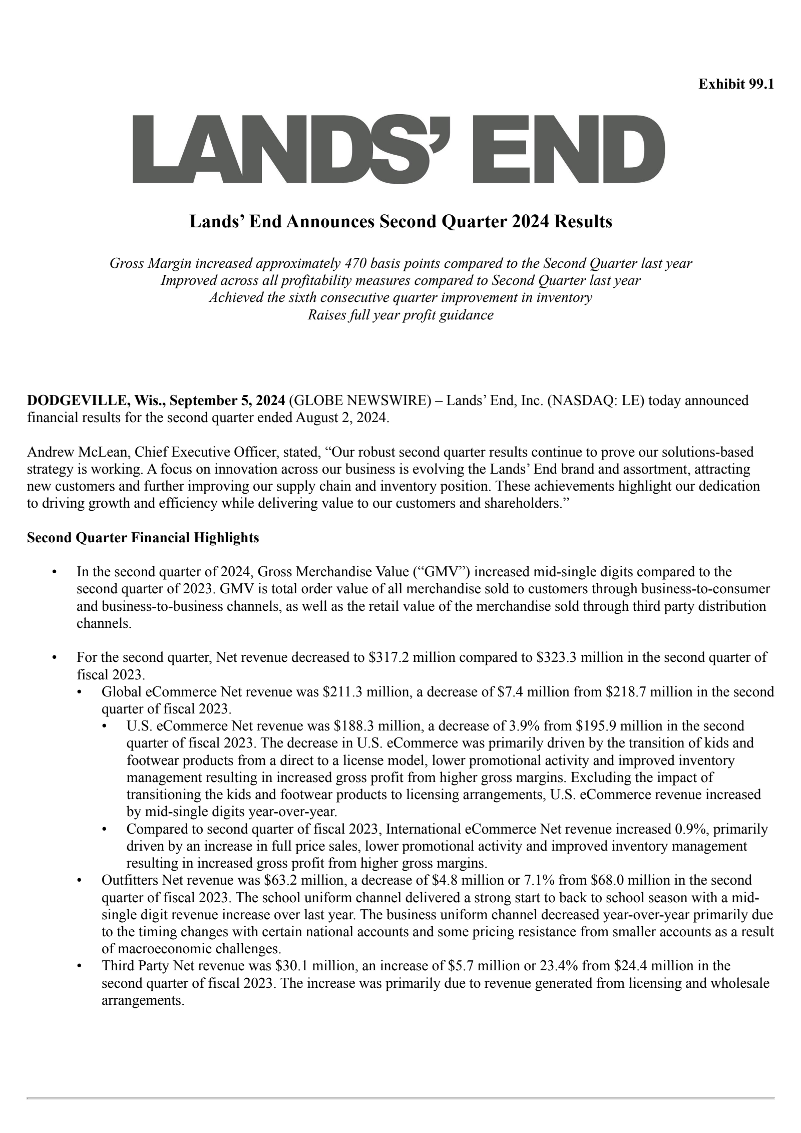 Lands' End's Q2 2025 Press Release