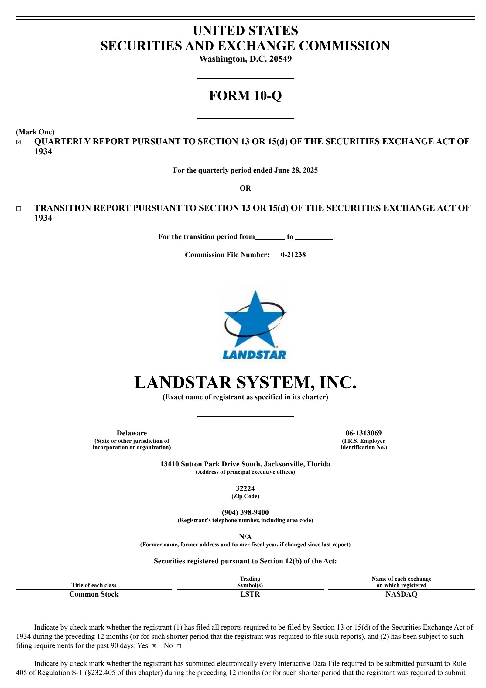 Landstar System's Q2 2025 Quarterly report