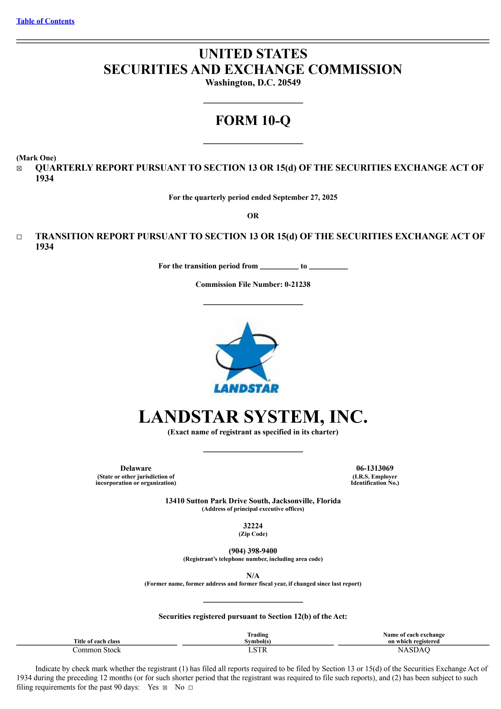 Landstar System's Q3 2025 Quarterly Report