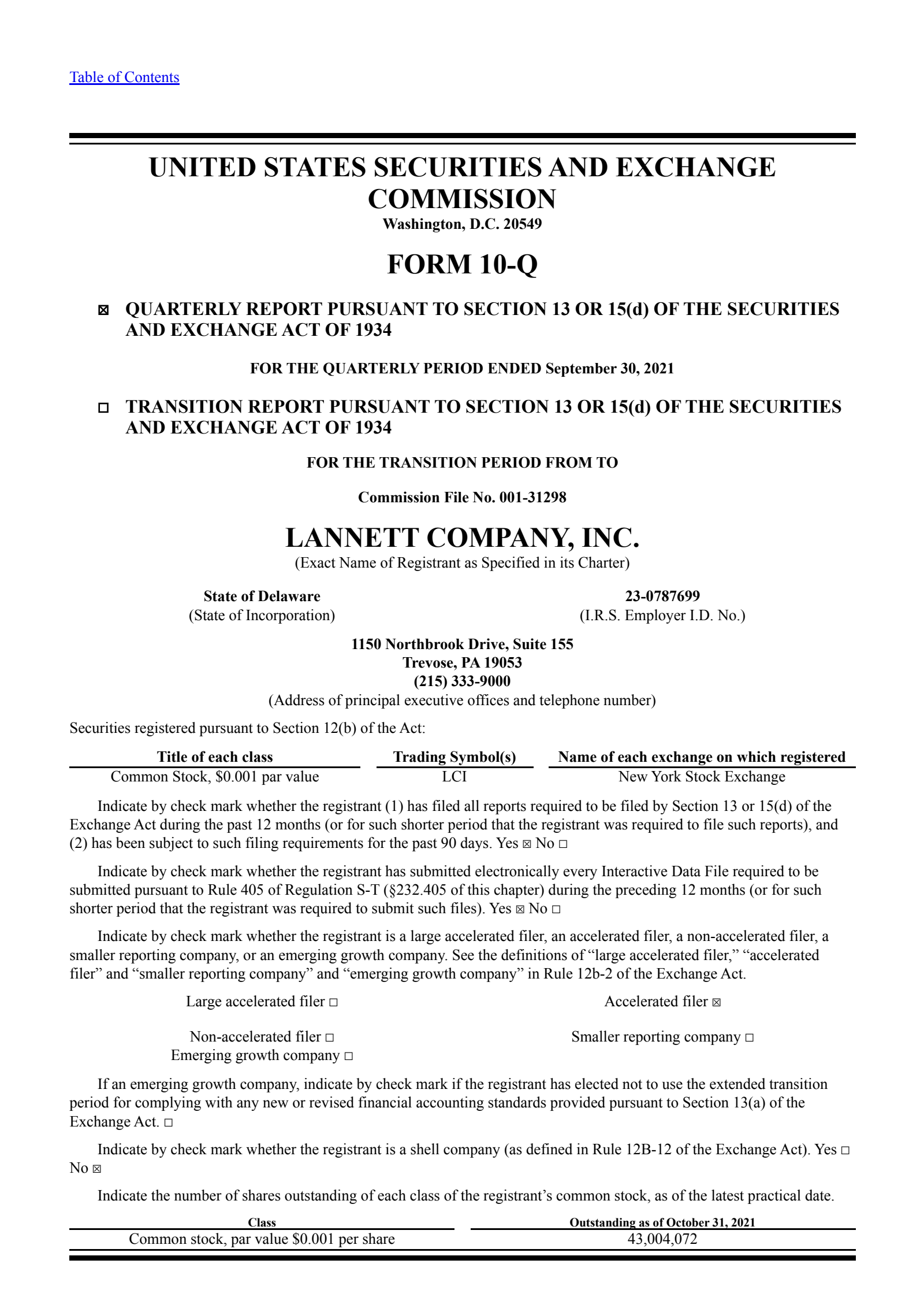 Lannett's Q1 2022 Quarterly report