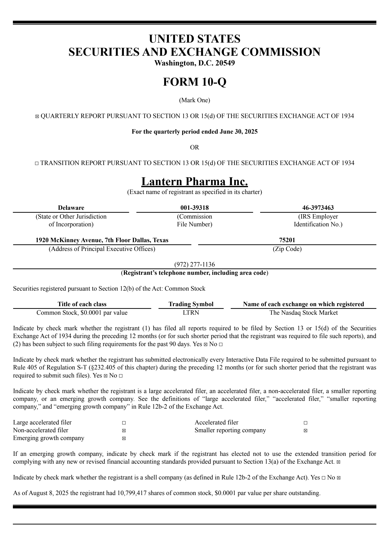 Lantern Pharma's Q2 2025 Quarterly report