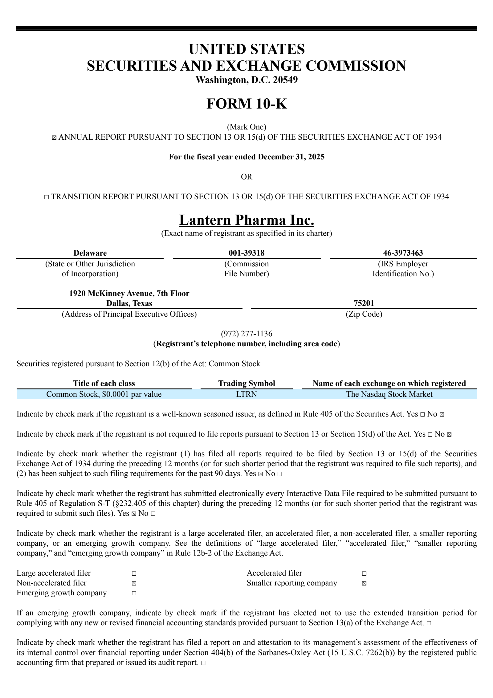Lantern Pharma's Q4 2025 Annual report