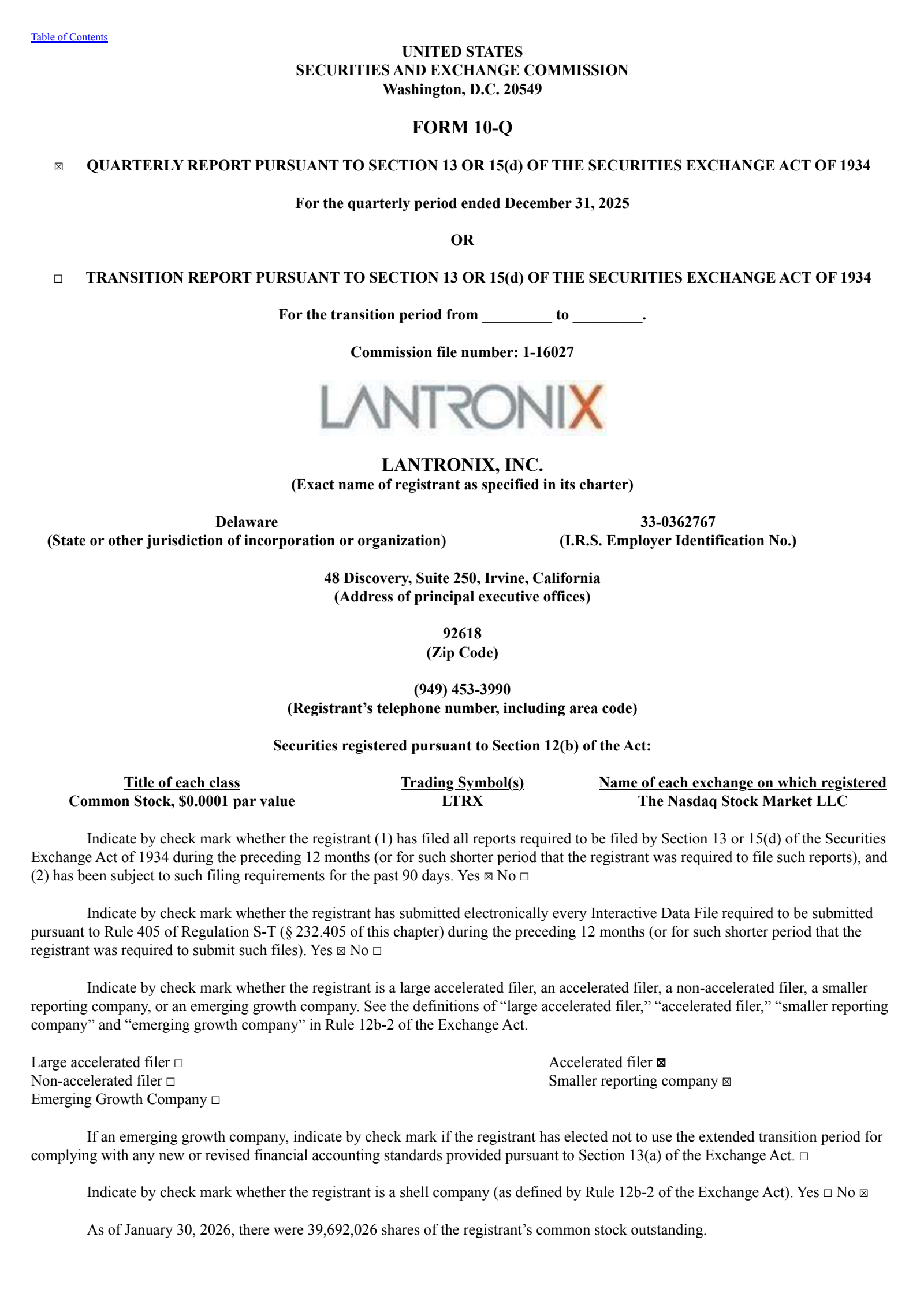 Lantronix's Q2 2026 Quarterly report