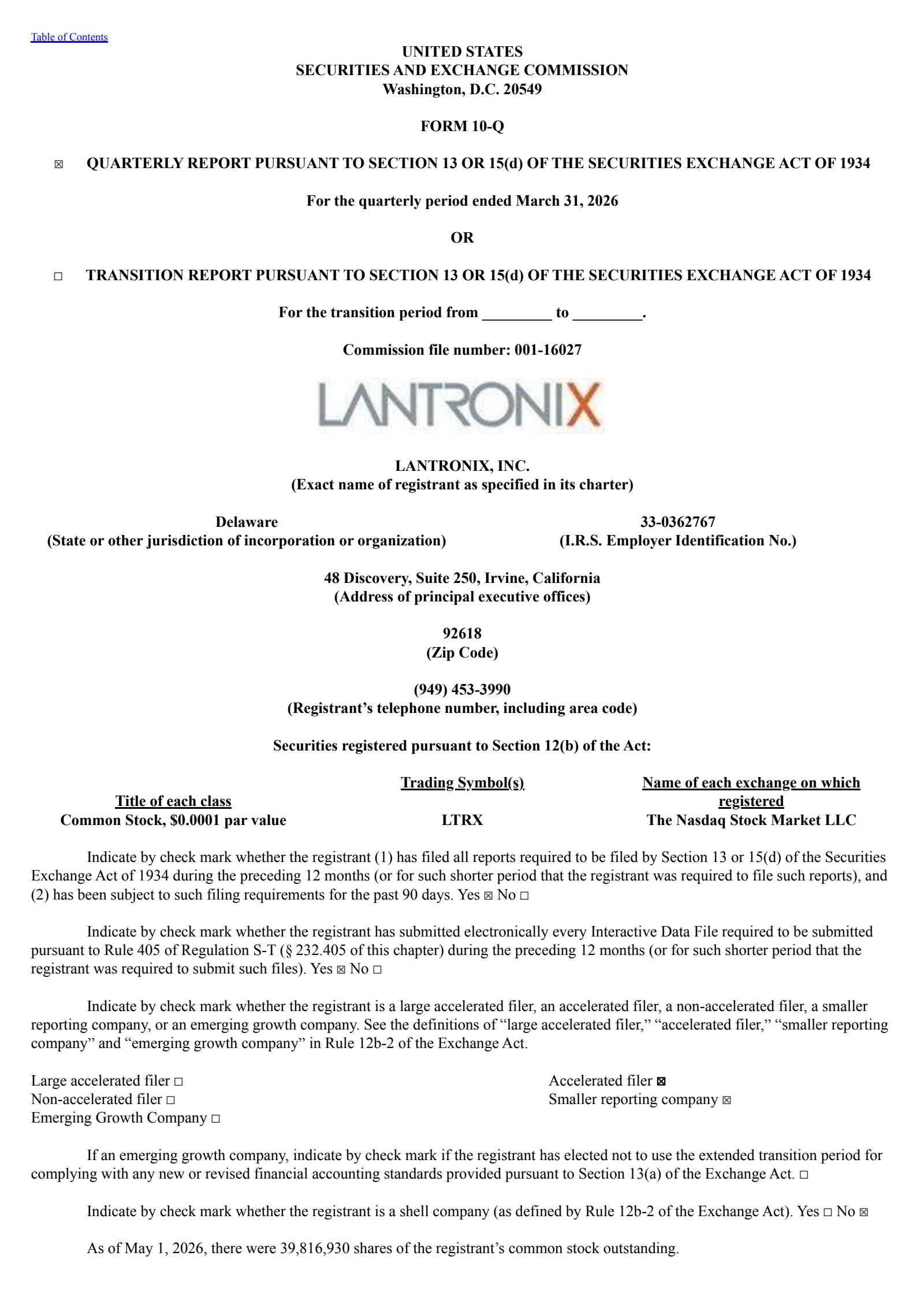 Lantronix's Q3 2026 Quarterly report
