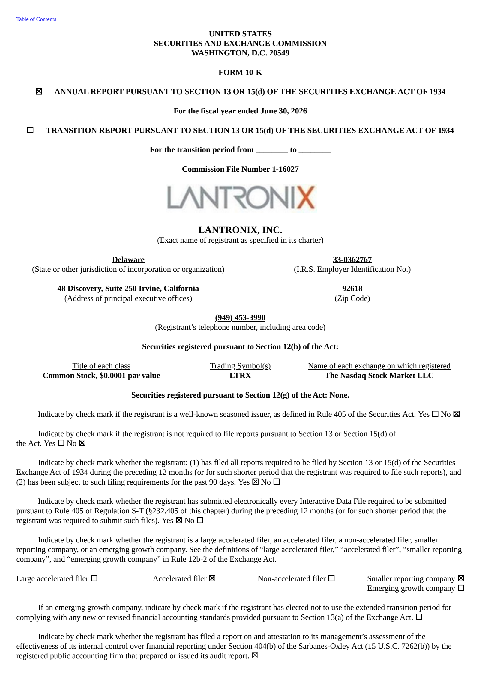 Lantronix's Q4 2026 Annual report