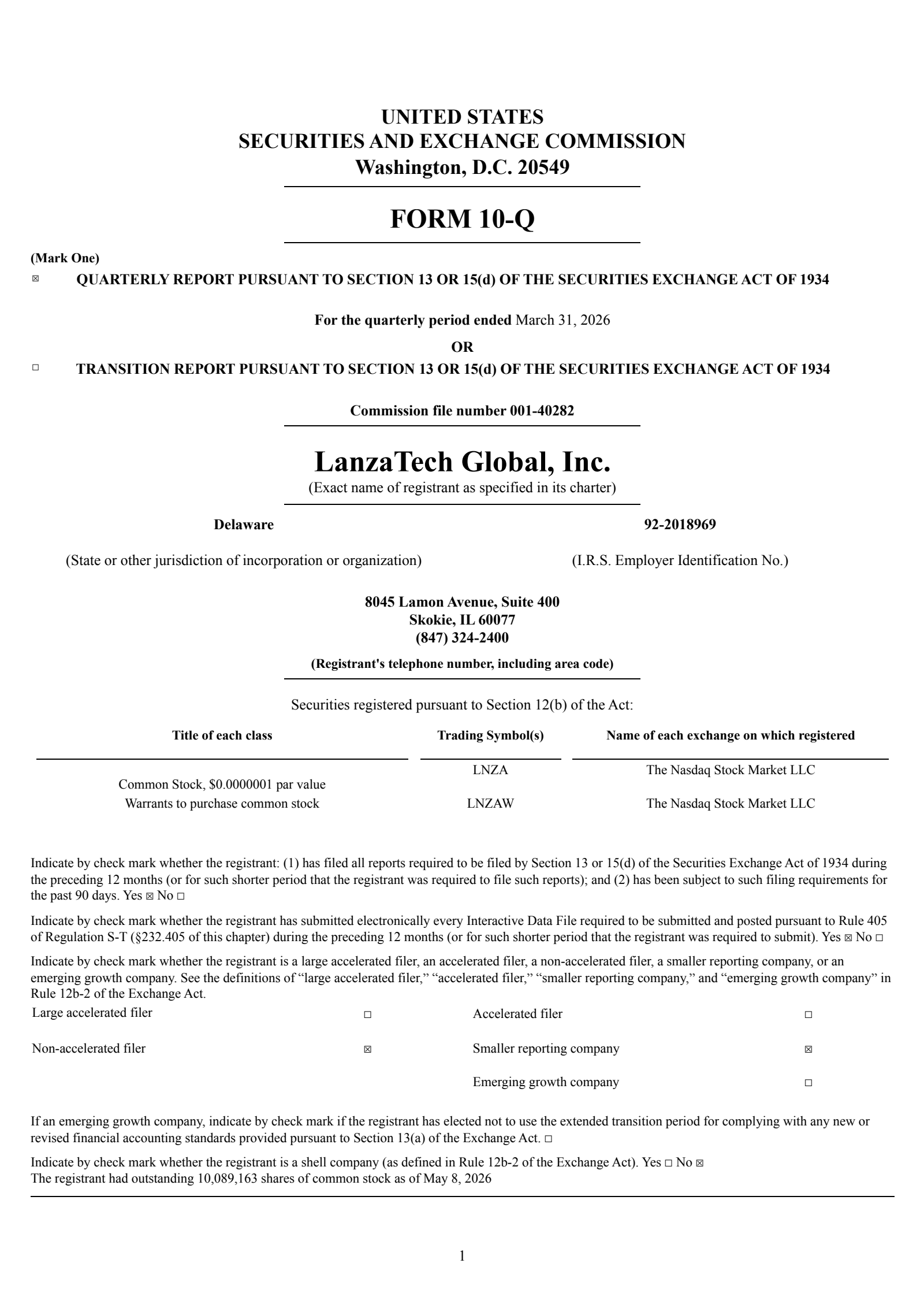 LanzaTech Global's Q1 2026 Quarterly report