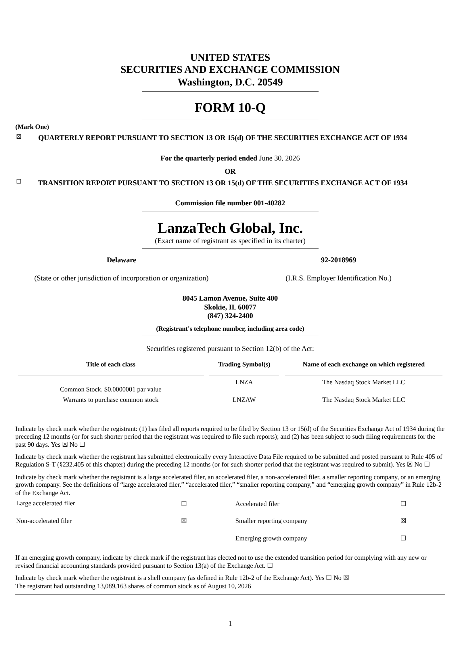 LanzaTech Global's Q2 2026 Quarterly report
