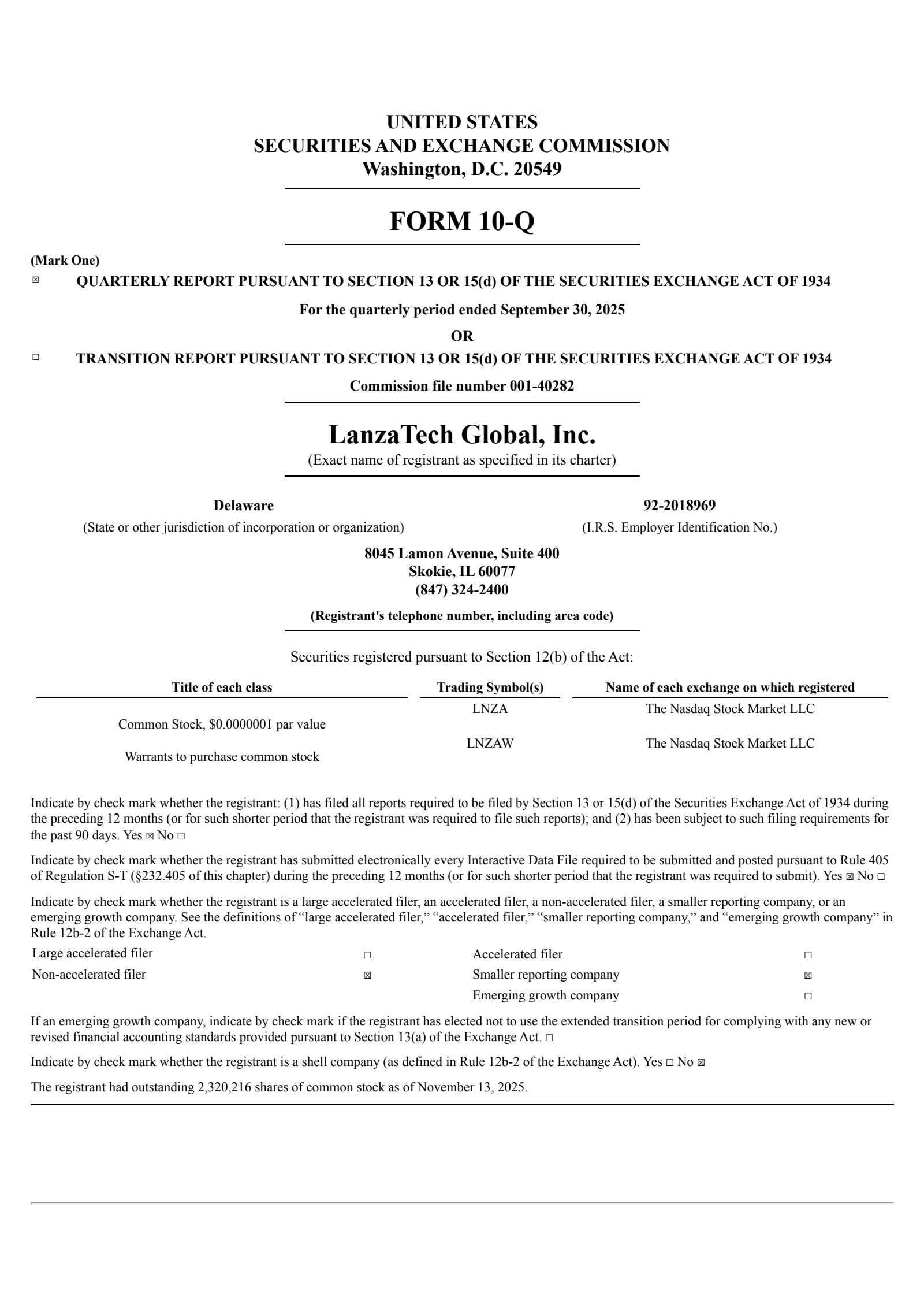 LanzaTech Global's Q3 2025 Quarterly Report