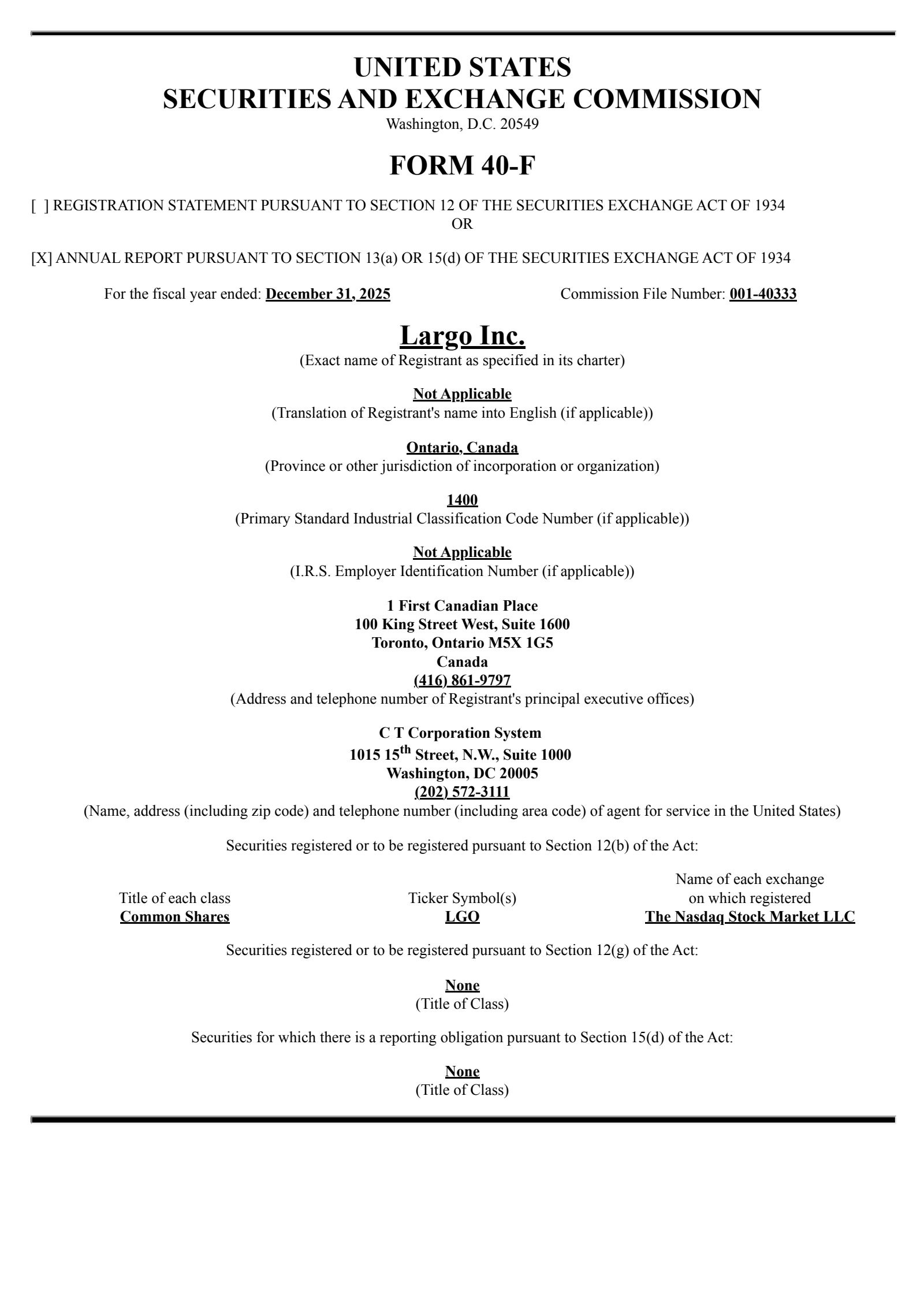 Largo's Q4 2025 Annual report