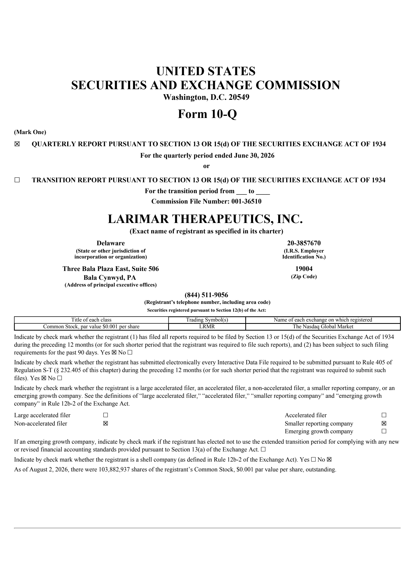 Larimar Therapeutics' Q2 2026 Quarterly report