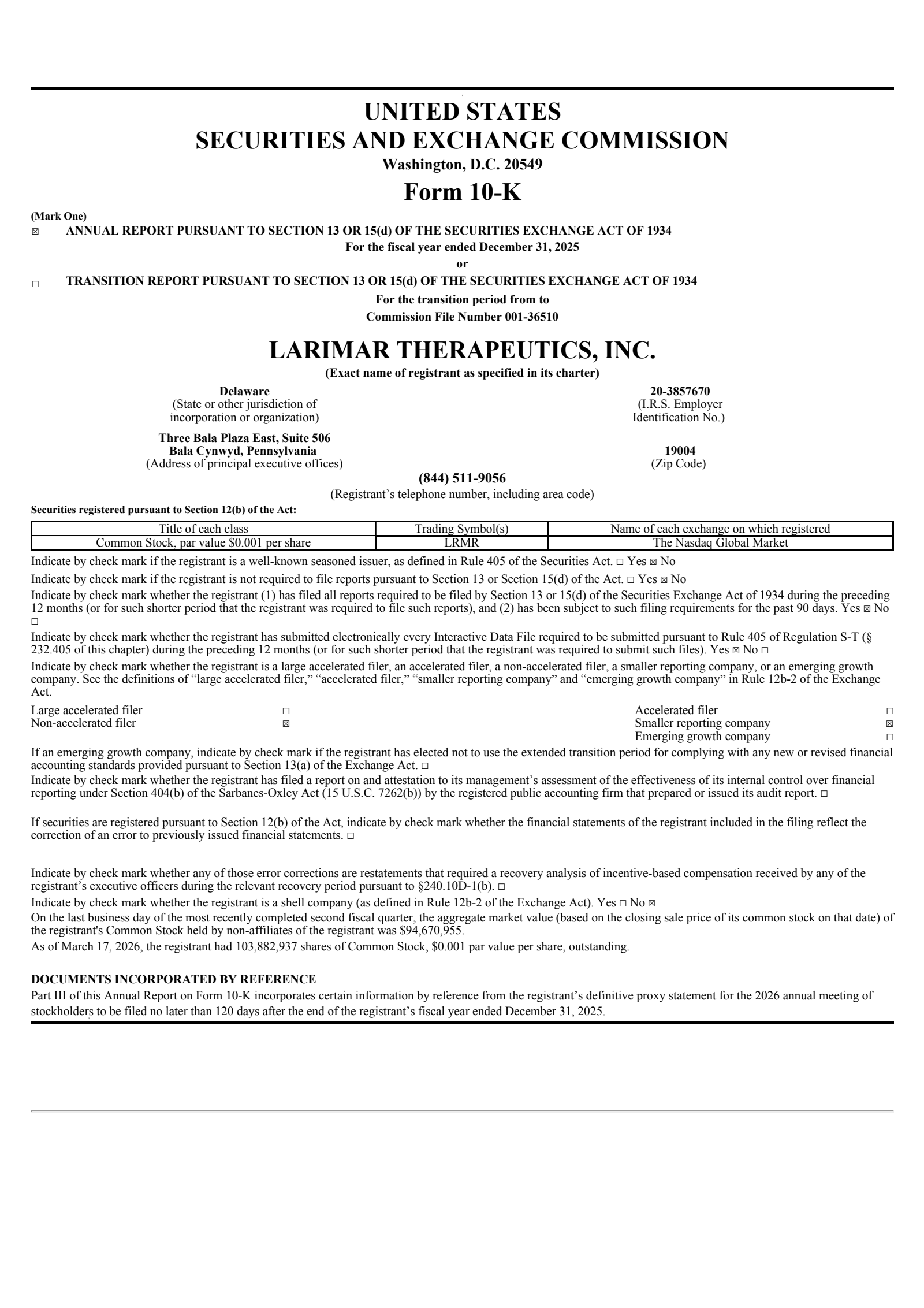 Larimar Therapeutics' Q4 2025 Annual report