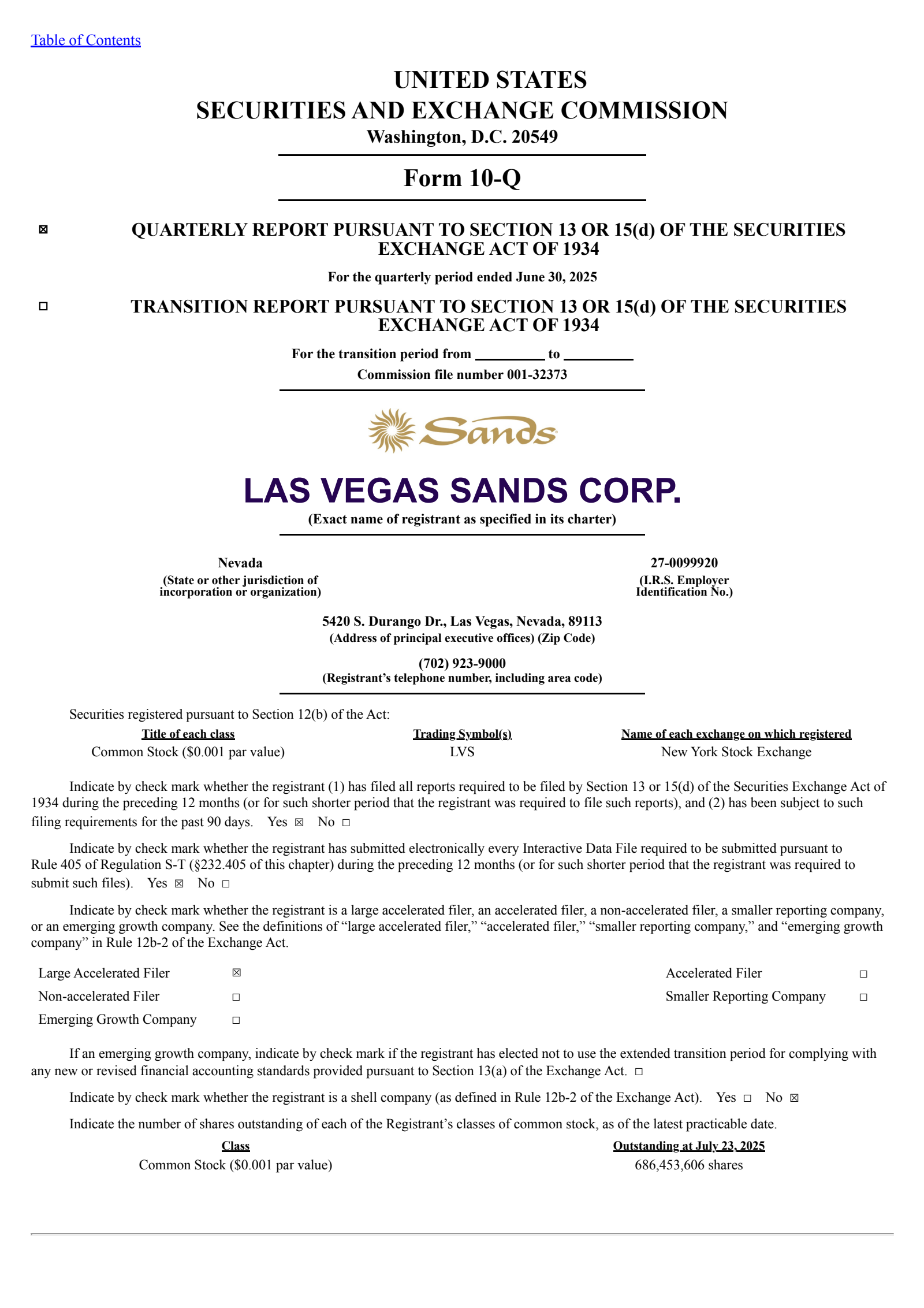 Las Vegas Sands' Q2 2025 Quarterly report