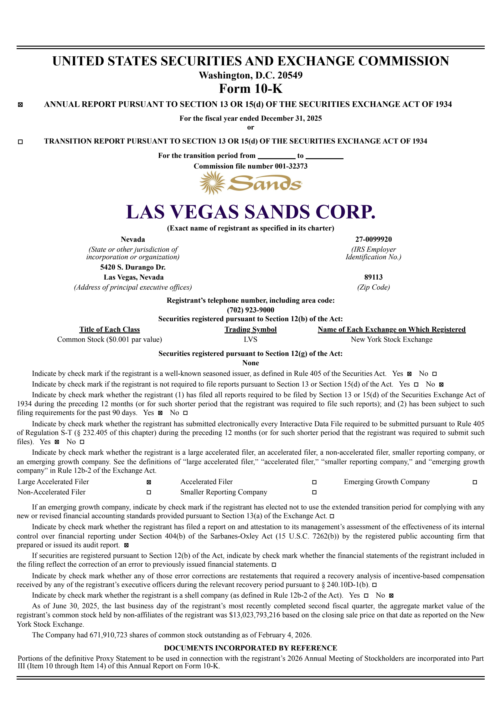 Las Vegas Sands' Q4 2025 Annual report