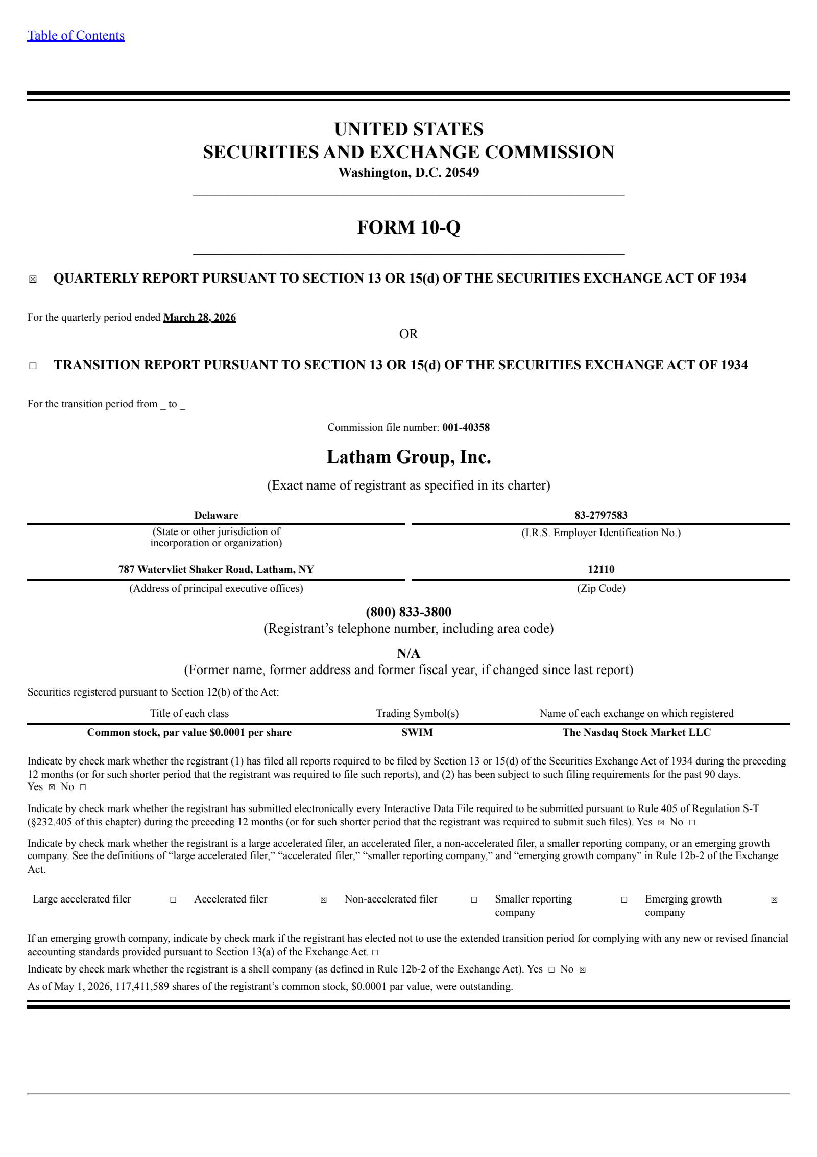 Latham Group's Q1 2026 Quarterly report