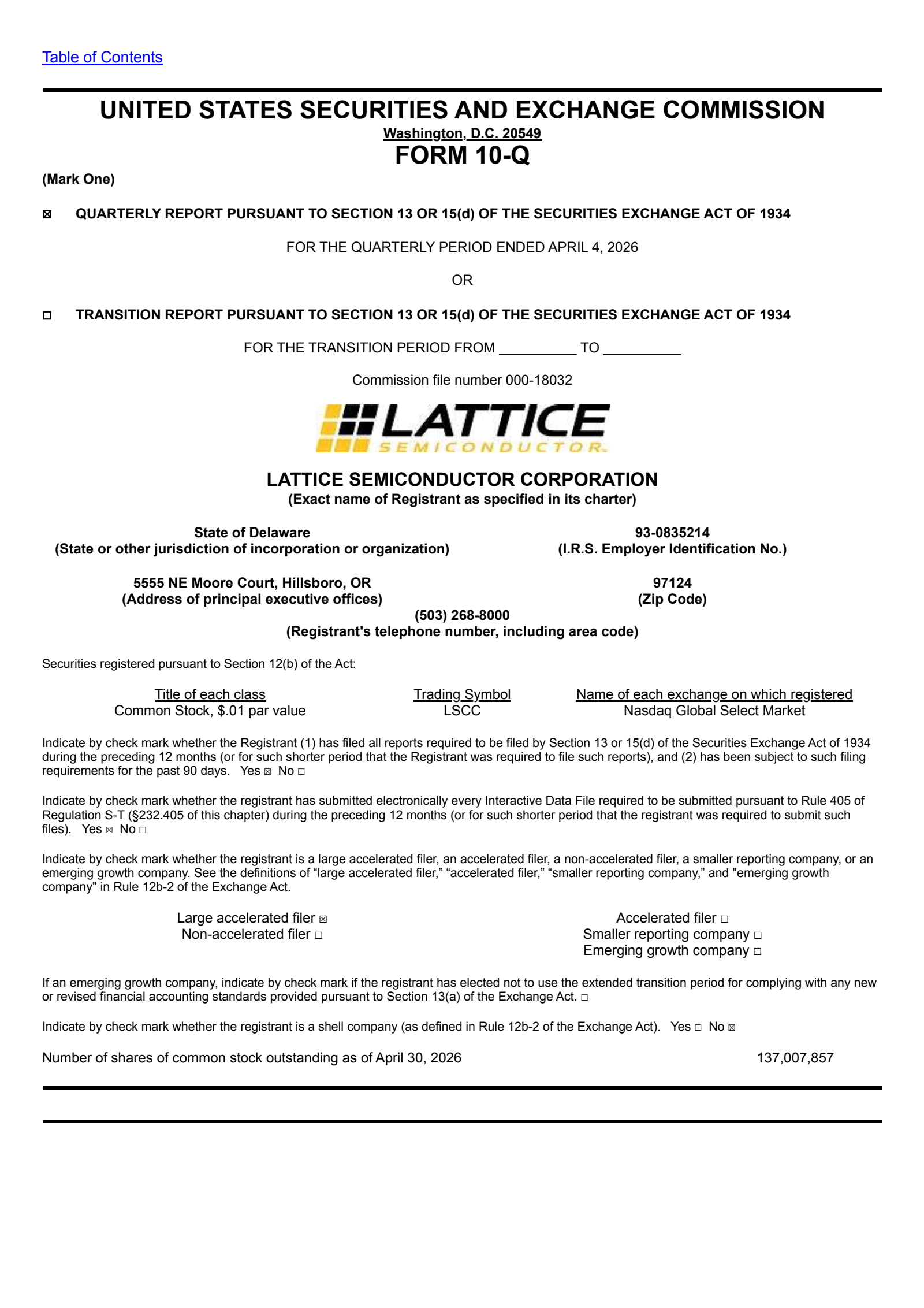Lattice Semiconductor's Q1 2026 Quarterly report