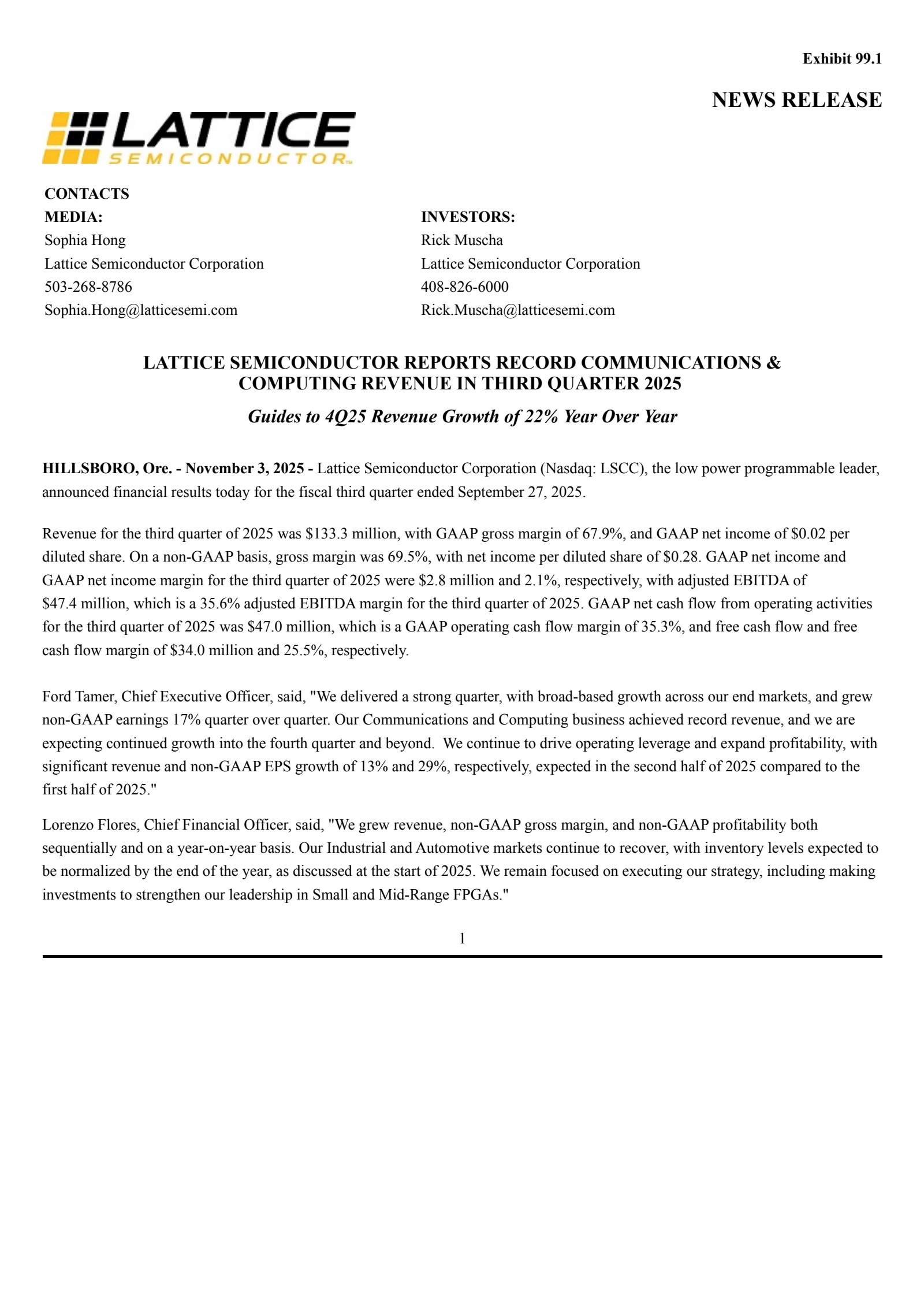 Lattice Semiconductor's Q3 2025 Earnings Release