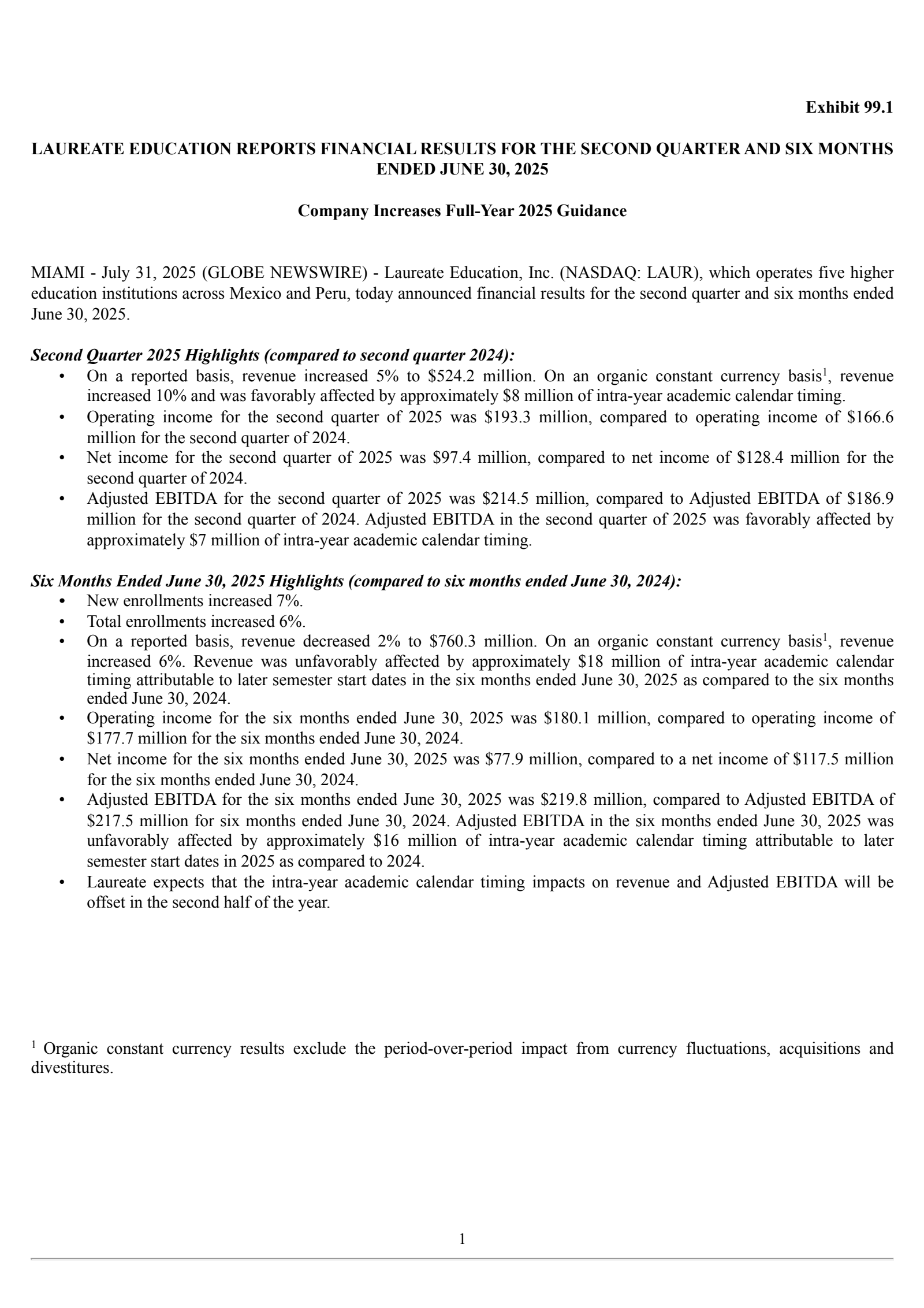 Laureate Education's Q2 2025 Press Release