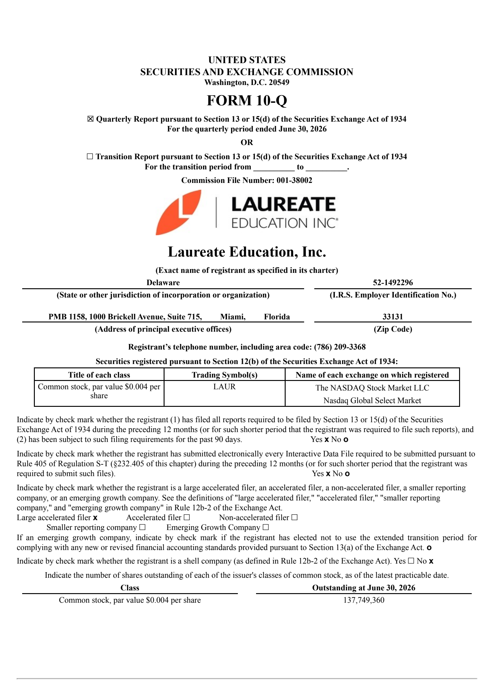Laureate Education's Q2 2026 Quarterly report