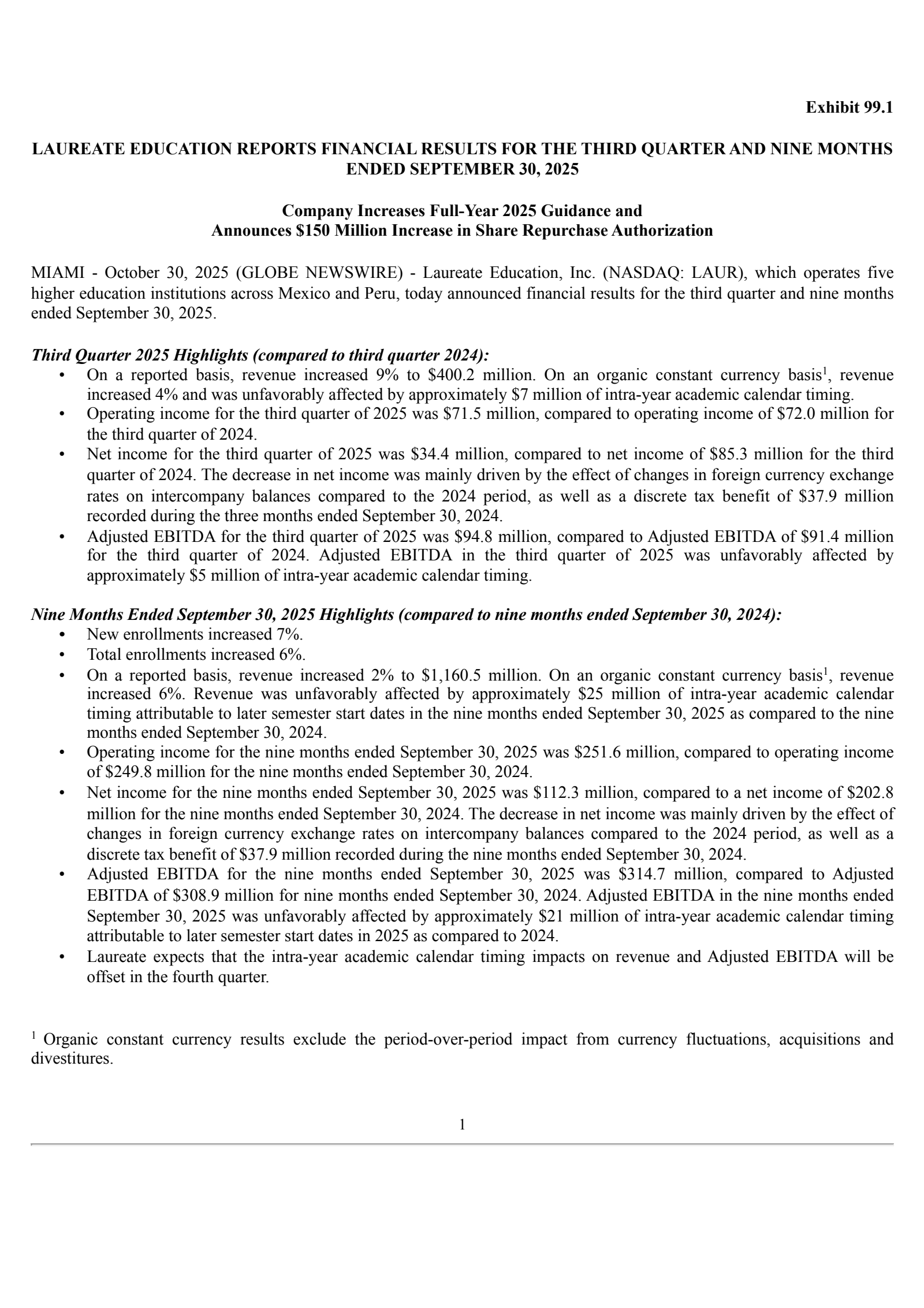 Laureate Education's Q3 2025 Earnings Release