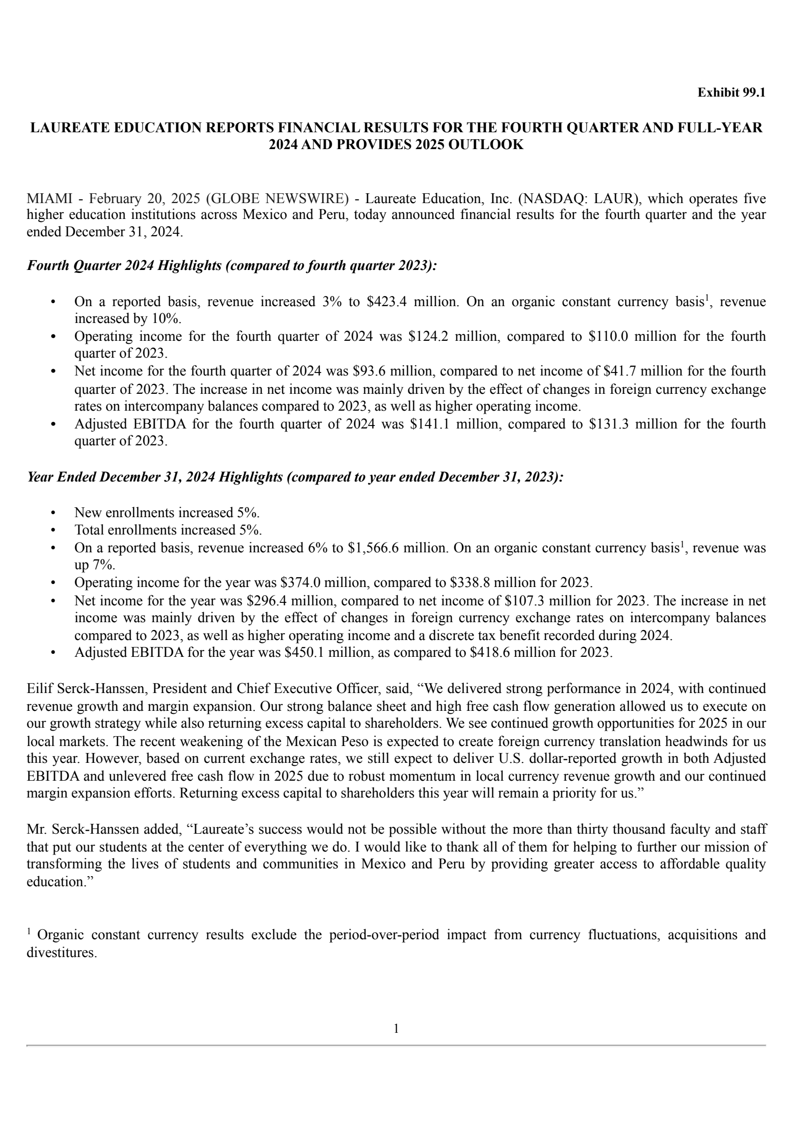 Laureate Education's Q4 2024 Press Release