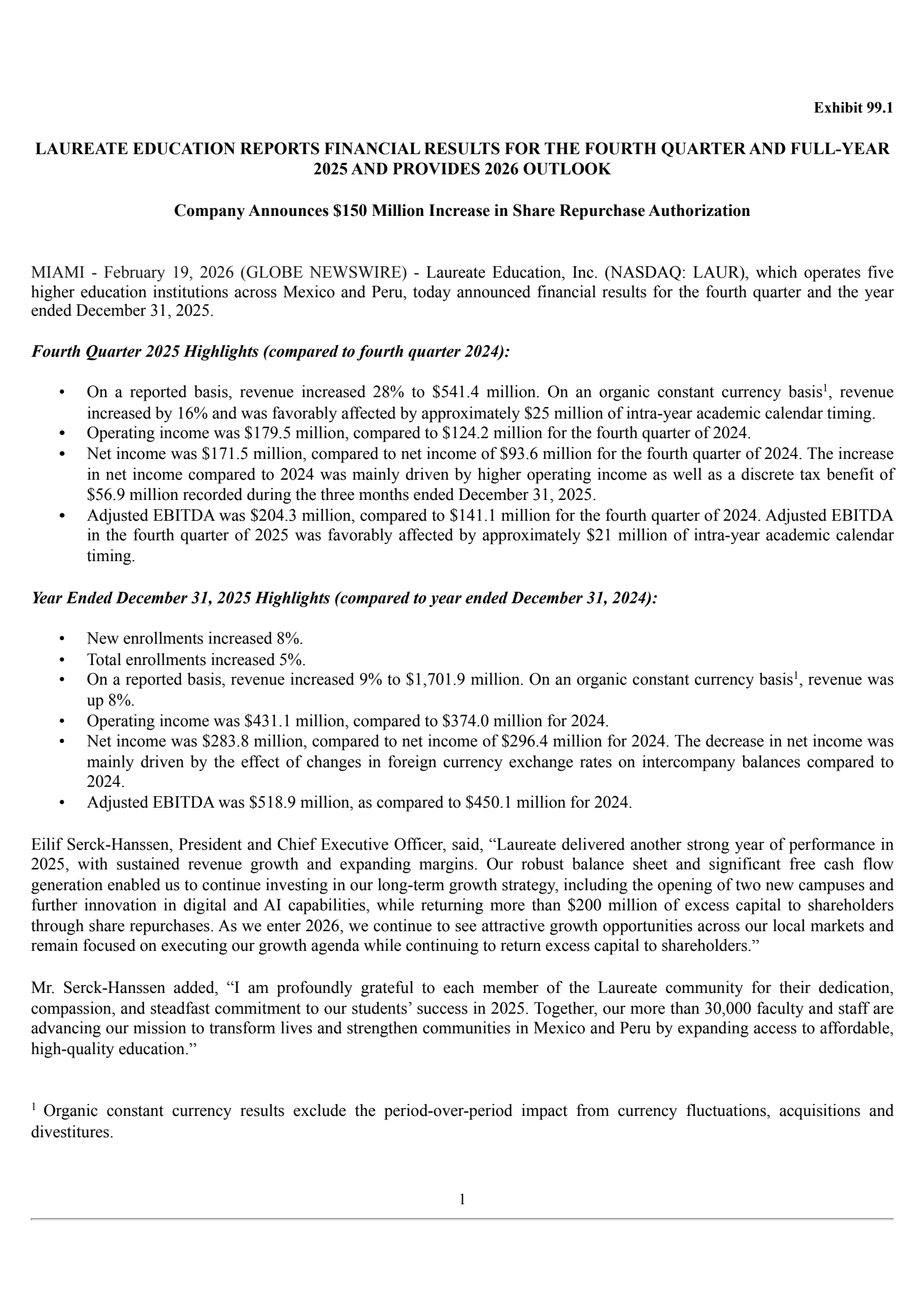 Laureate Education's Q4 2025 Press Release