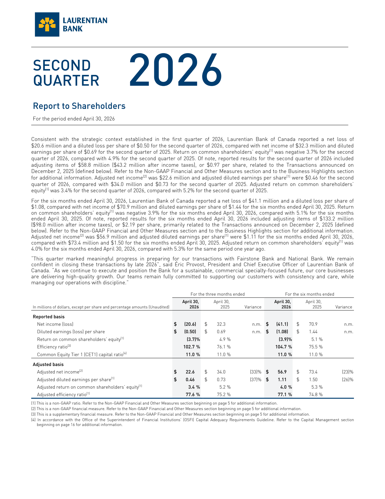 Laurentian Bank of Canada's Q2 2026 Interim report