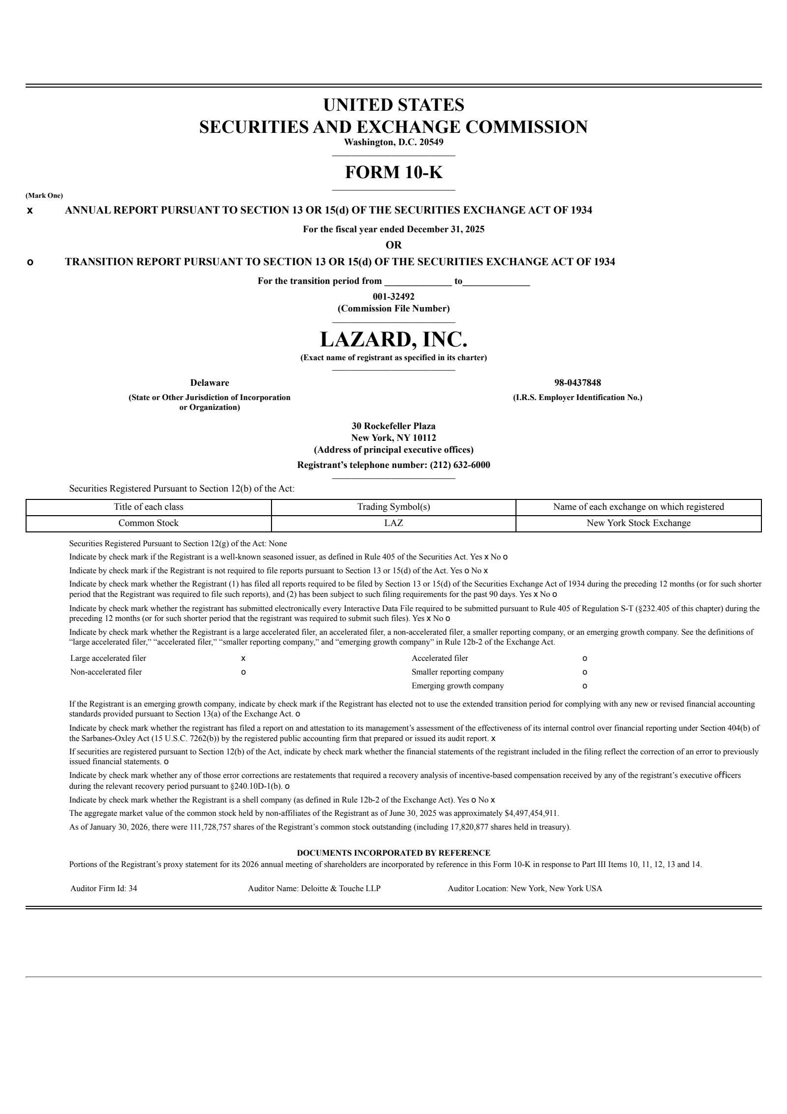 Lazard's Q4 2025 Annual report