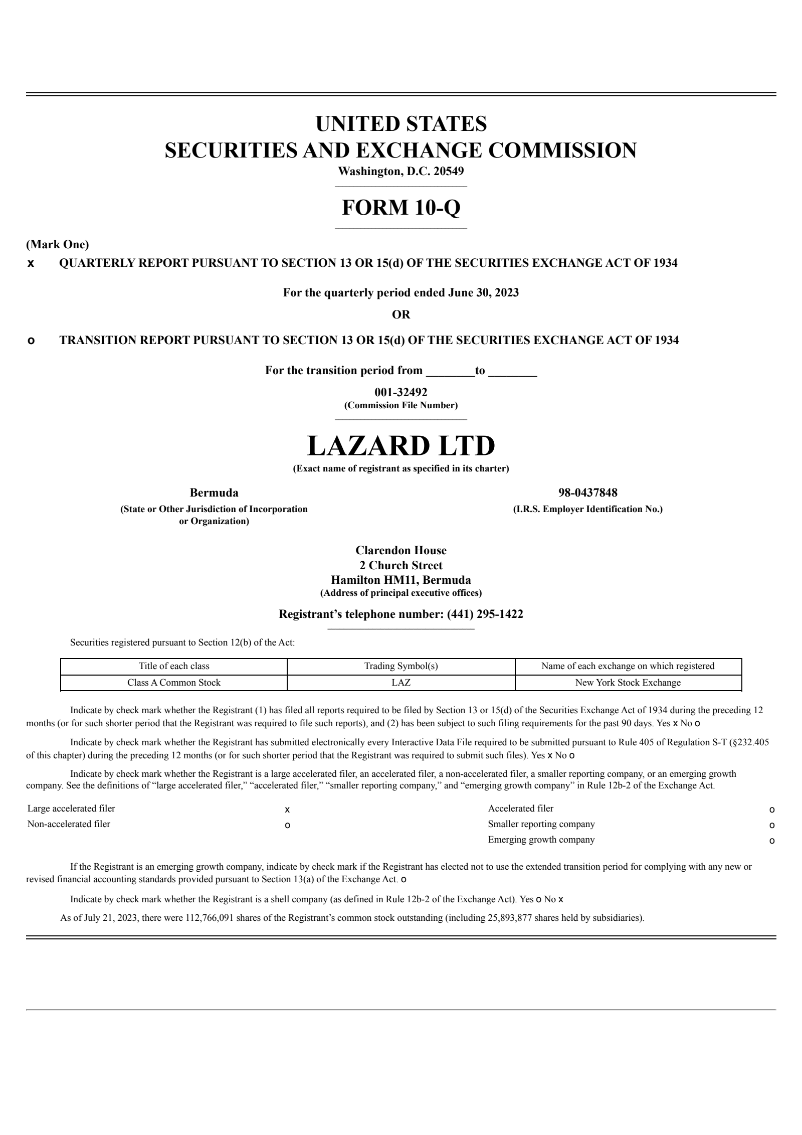 Lazard's Q2 2023 Quarterly report