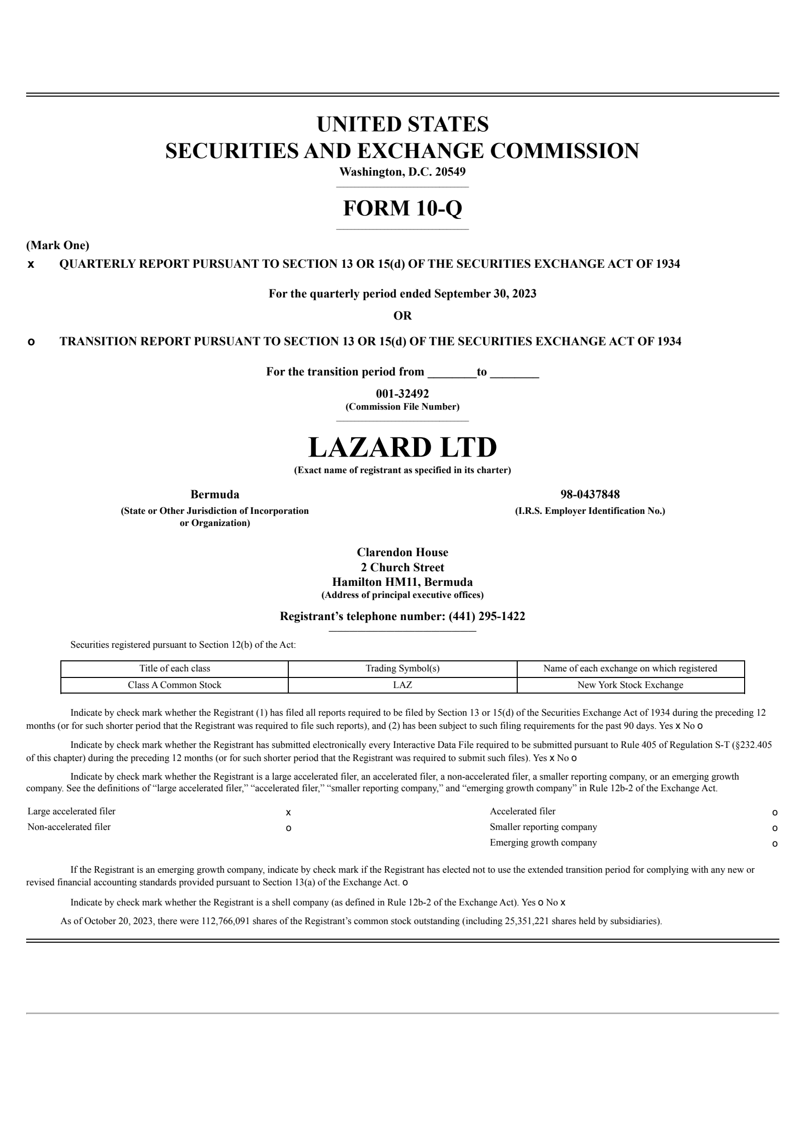 Lazard's Q3 2023 Quarterly report