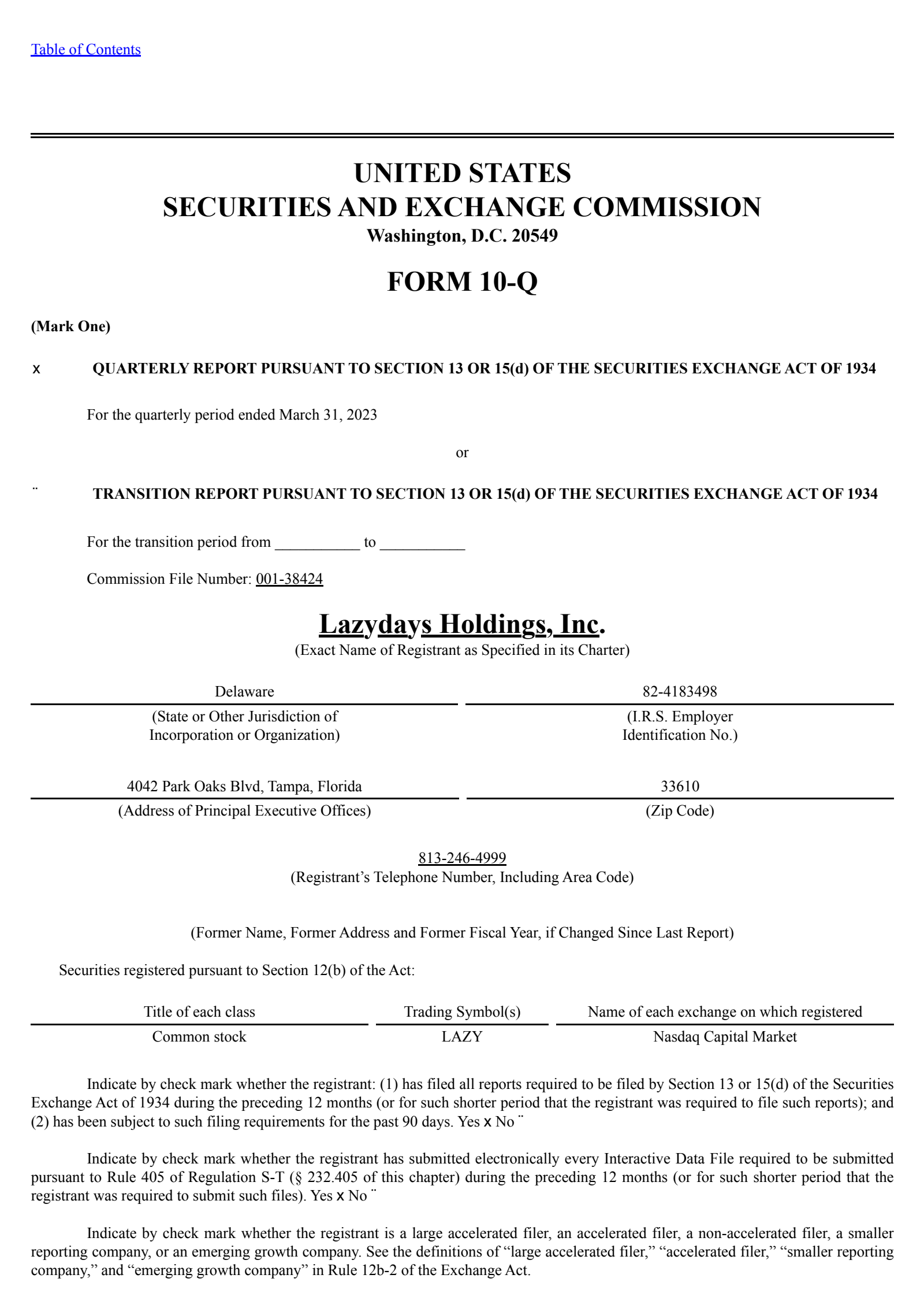 LAZYDAYS's Q1 2023 Quarterly report