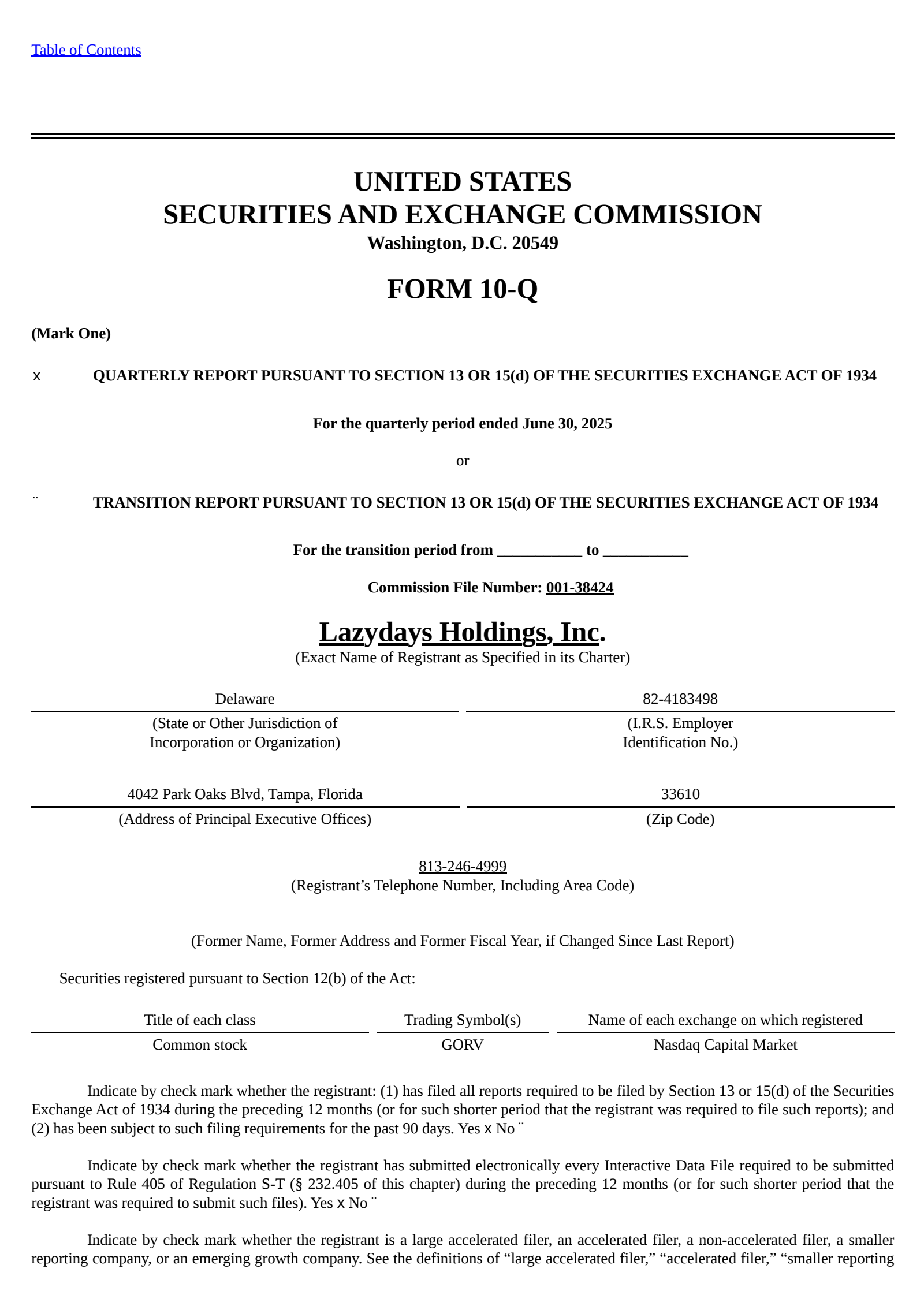 LAZYDAYS's Q2 2025 Quarterly report