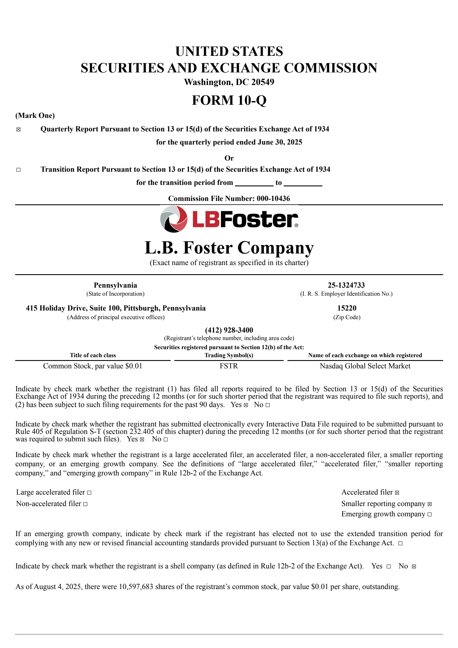 L.B. Foster's Q2 2025 Quarterly report