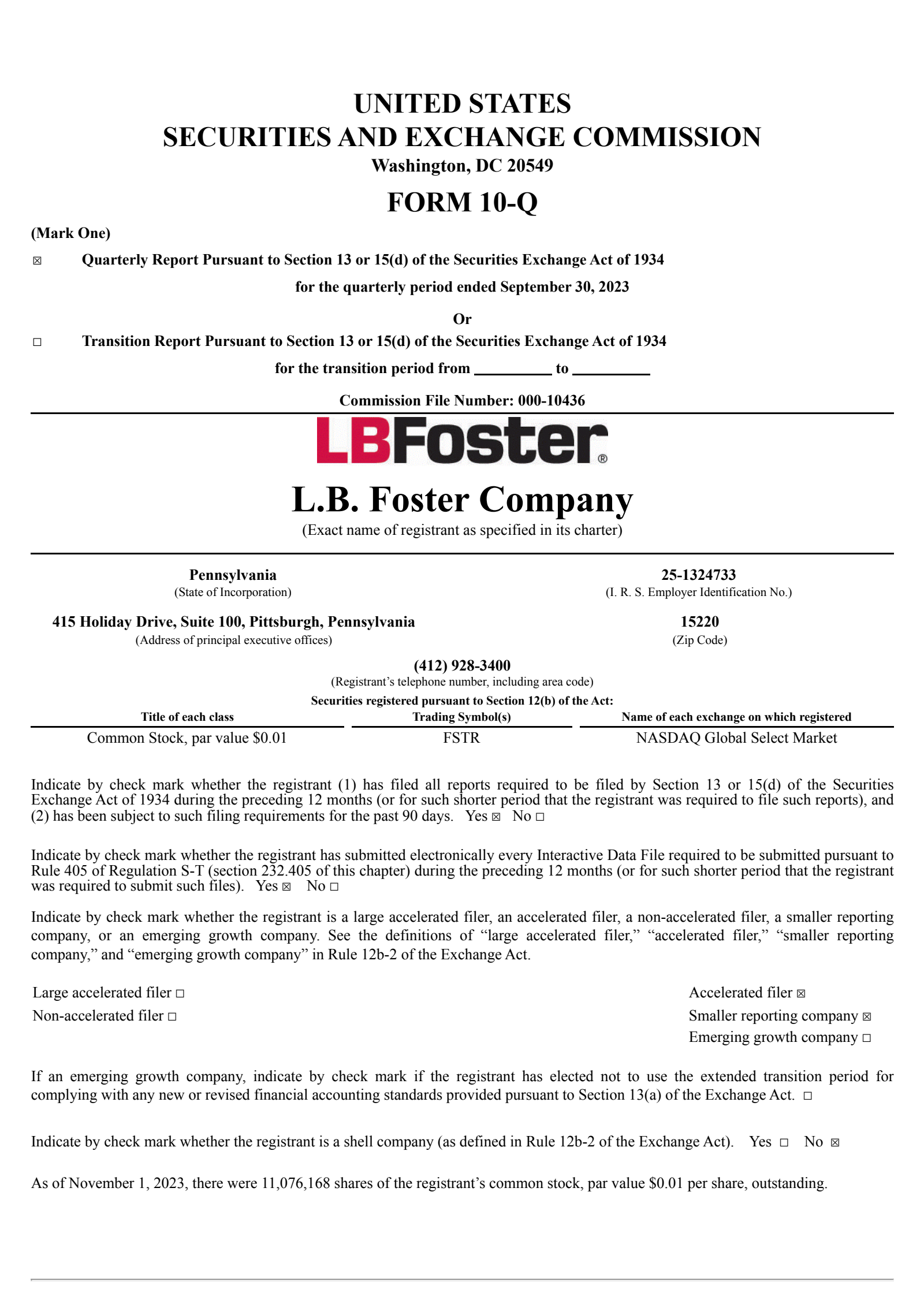 L.B. Foster's Q3 2023 Quarterly report