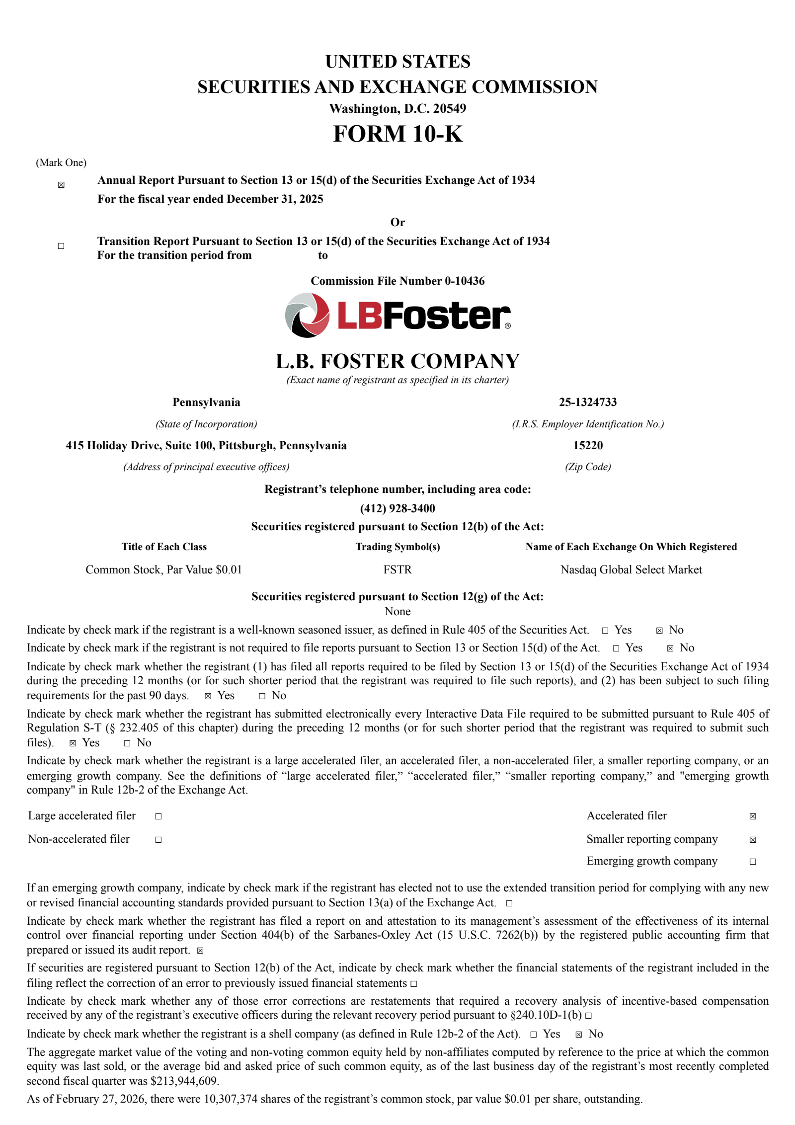 L.B. Foster's Q4 2025 Annual report