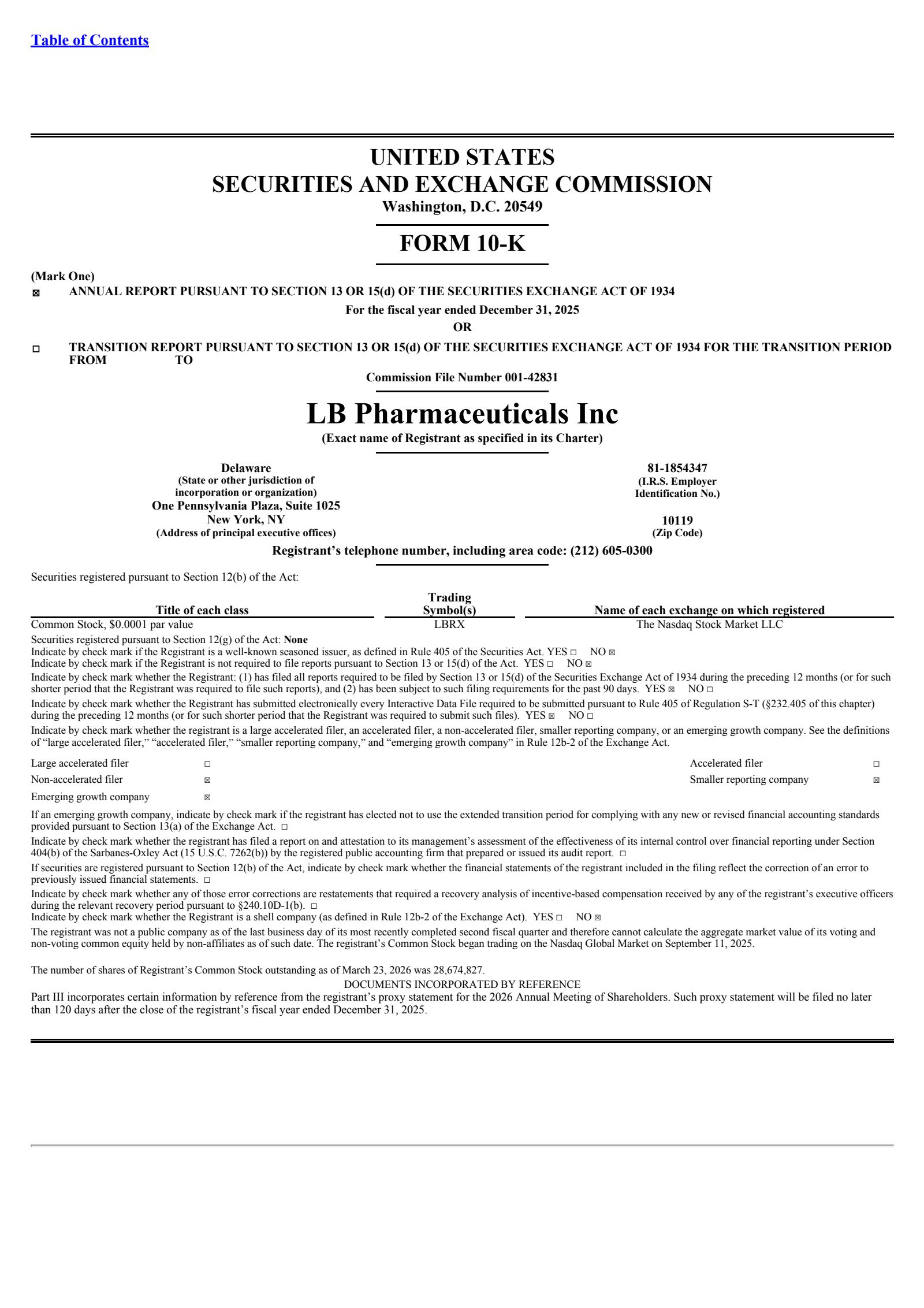LB Pharmaceuticals' Q4 2025 Annual report