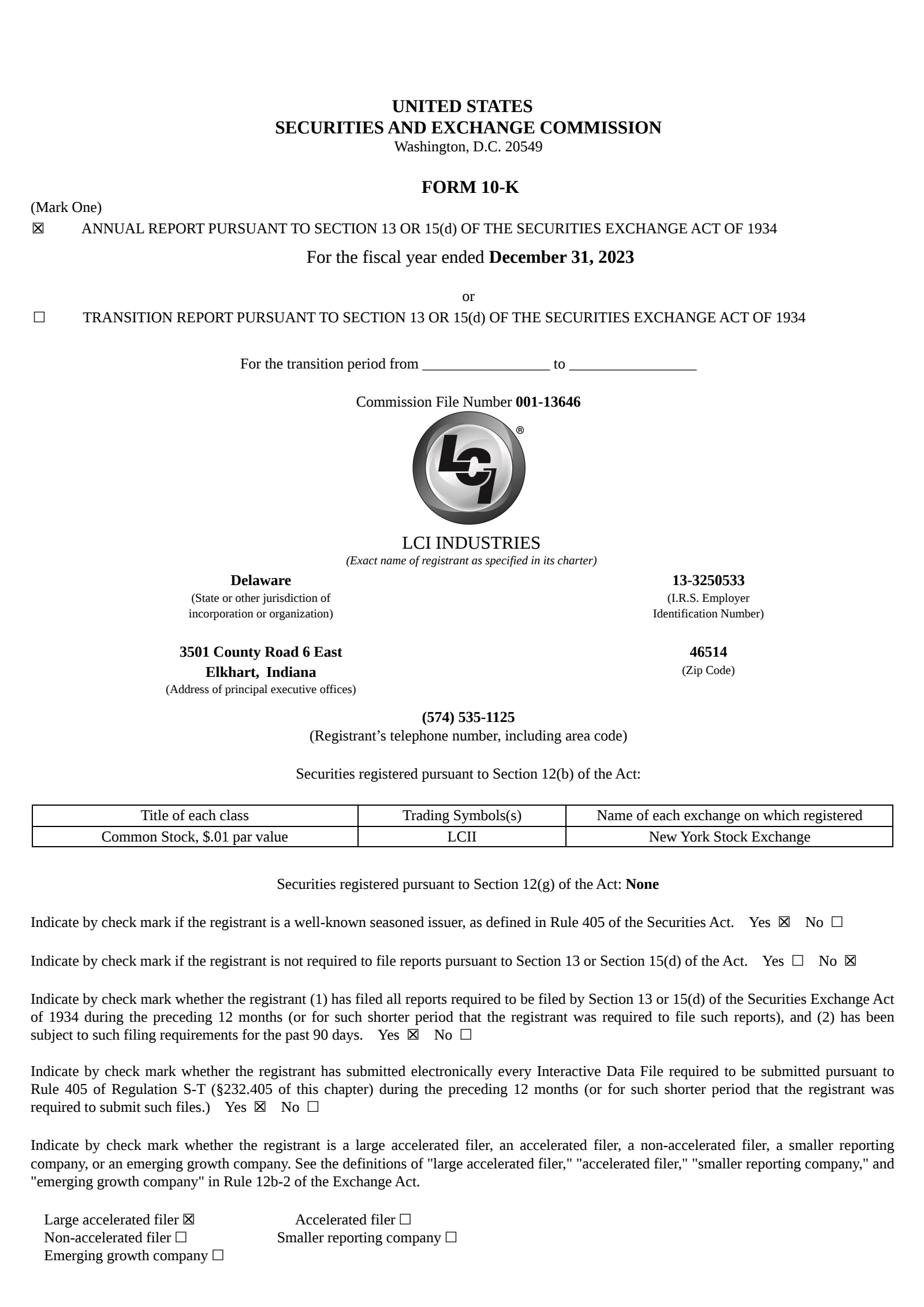 LCI Industries' Q4 2023 Annual report